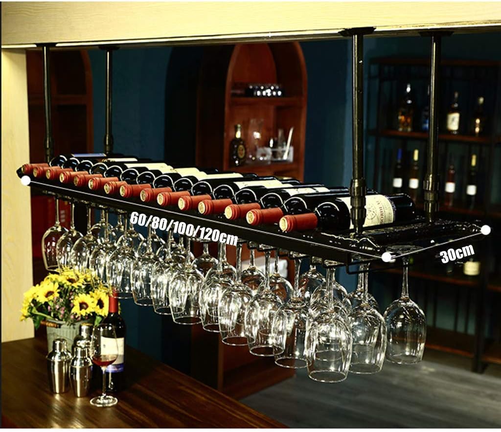 Wine Rack,Bar,Restaurant,Wine Glass Rack,Home Holder Upside Down Simple Style Iron Hanging Rack Ceiling Decoration Shelf for S,Restaurants,60X30Cm
