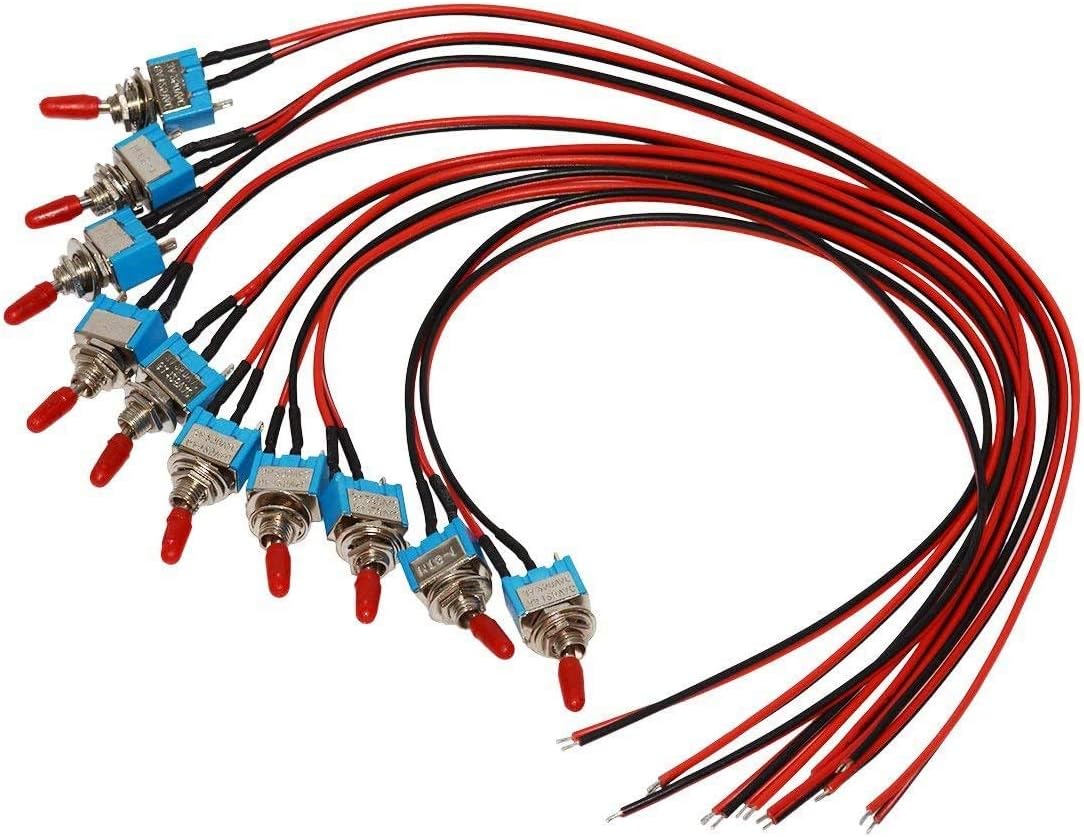 VONVOFF Toggle Switch,ON/Off SPST with Pre-soldered Wires,3v/5v/12v/24v/72v/110v/220v/240v/ Mini Toggle Switches for car,Truck, Light,Test Machine,Industrial Equipment.3 Pins 2 Positions (10pcs+Wire)