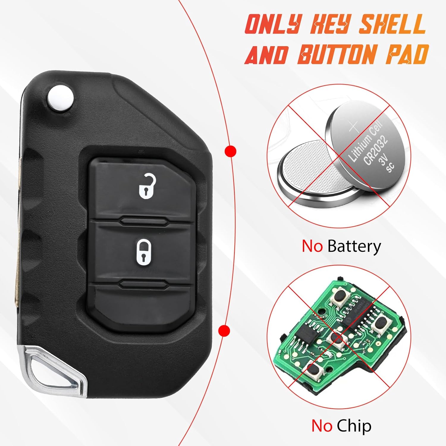 68416784AA Key Fob Shell Case Compatible with Wrangler 2018-2024 Gladiator 2020-2023 2PCS