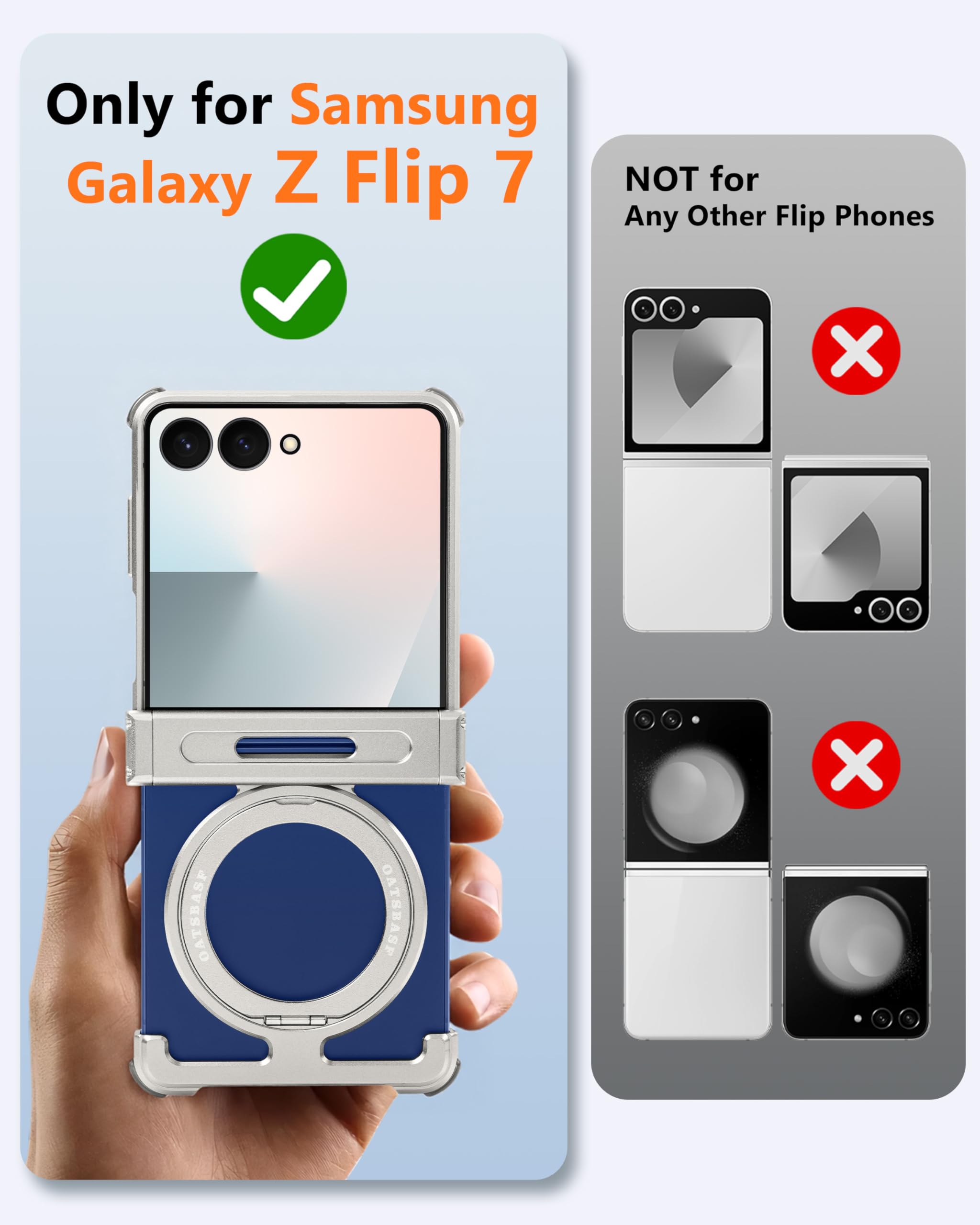 Custodia senza cornice per Samsung Galaxy Z Flip 7 con supporto, girevole a 360°, custodia magnetica con cavalletto, in alluminio e metallo per dissipazione del calore, antiurto, custodia