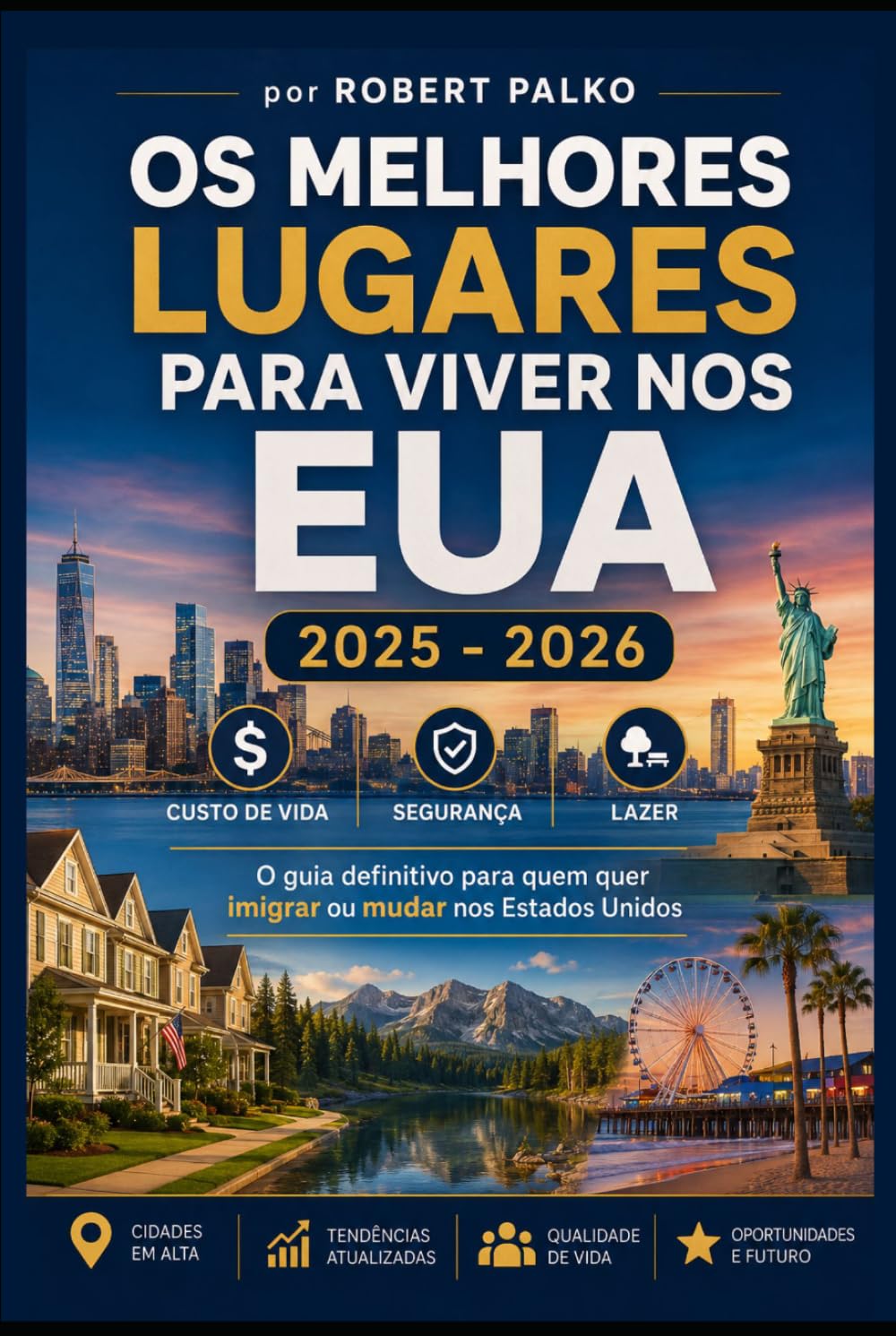OS MELHORES LUGARES PARA VIVER NOS EUA 2025 - 2026: Custo de Vida · Segurança · Lazer O guia definitivo para quem quer imigrar ou mudar nos Estados Unidos 2025 - 2026 (Emigrar Agora USA)
