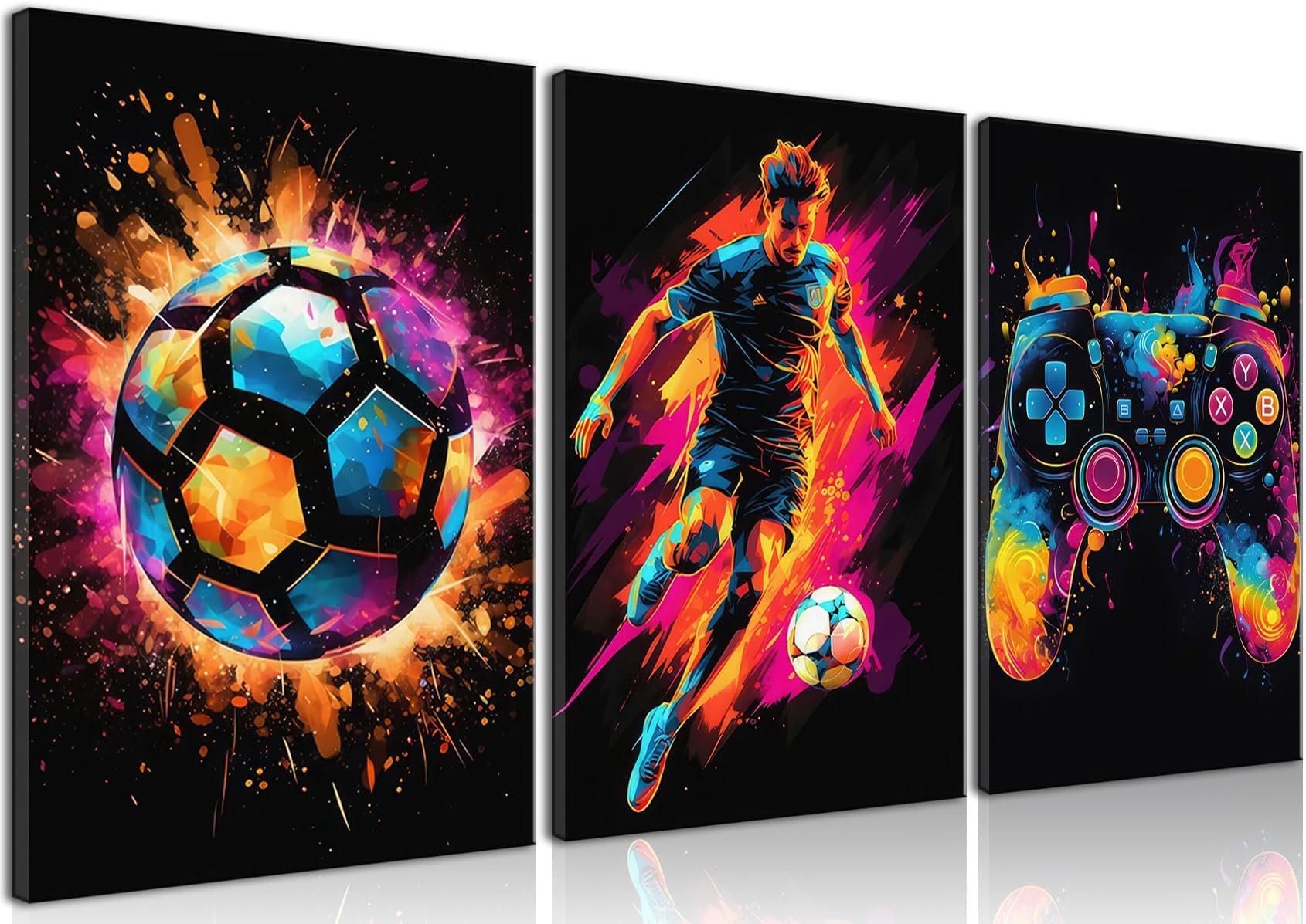 BGFCE Canvas Wall Art Decor, Paintings Art Game Controller Color Splash Ink Canvas Painting, Posters for Room Aesthetic, Soccer Canvas Wall Art for Boys Room Decor 16×24 - Unframed Set of 3