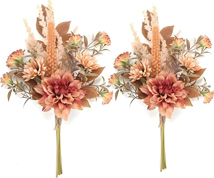 tyoungg Artificial Fall Dahlia Flower Bundle Burnt Orange Harvet Home Decor 2, C