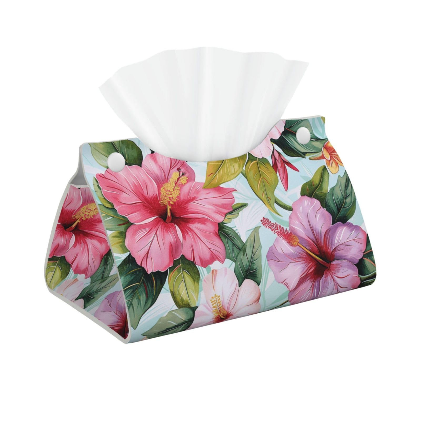 Hawaiian flowers print Print Tissue Box Cover Foldable Tissue Storage Box Leather Tissue Cube Box Holder for Living Room Bedroom Office Car Home Decor