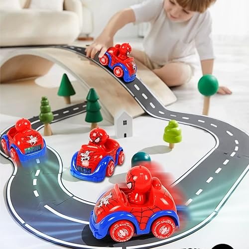 Miniatura 2 de Paquete de 2 autos eléctricos de aventura de superhéroes araña para niños de 3 a 8 años  Vehículos inteligentes con iluminación musical  Rotación de