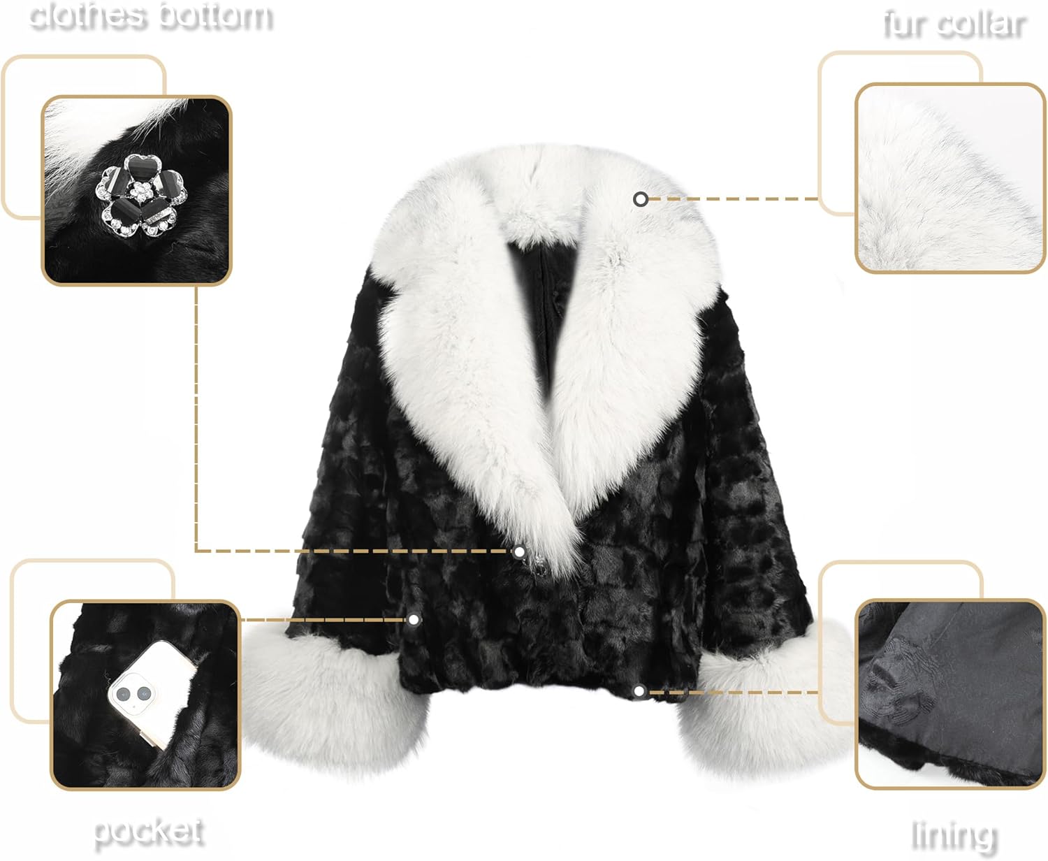Women Real Fur Coat Natural Mink Fur Jacket Real Fox Furring Collar and Sleeve Cuffs Winter Overcoat - Image 3