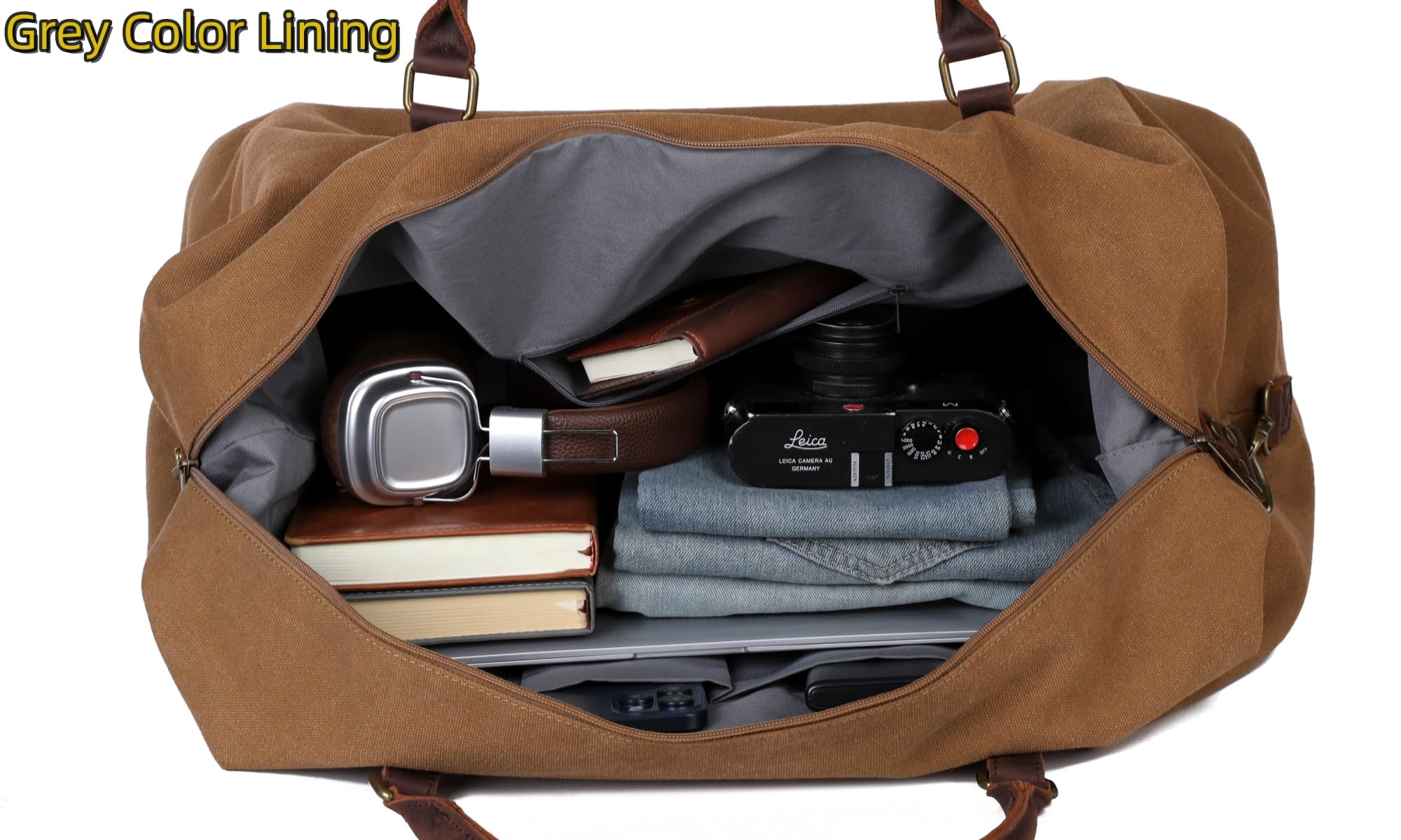 BAOSHA Sac de voyage en cuir véritable et toile Sac de voyage surdimensionné Sac de sport pour hommes HB-15 Marron Vintage