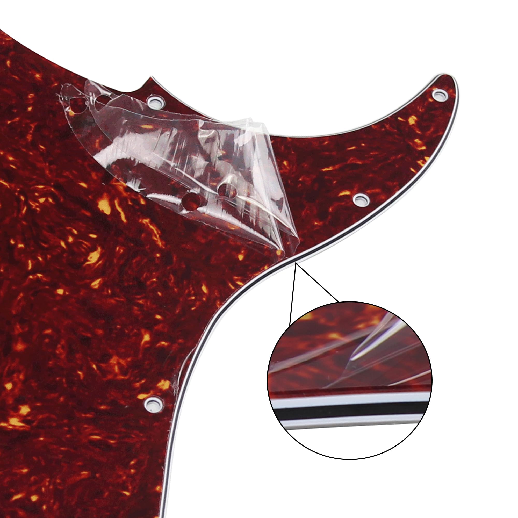 FLEOR 13-Hole Modern Style Standard Precision Bass Pickguard without Truss Rod Notch for 4 String PB Bass Model, Red Tortoise - Image 4