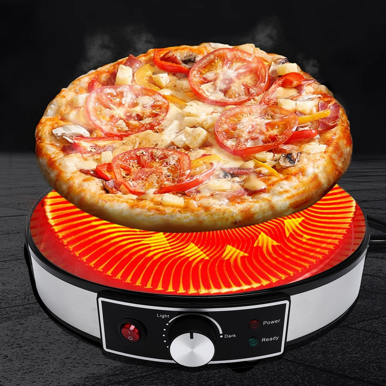Crepera eléctrica, plancha eléctrica antiadherente y máquina para hacer crepas, sartén de aluminio de 11.8 pulgadas con indicadores LED, temperatura ajustable y espátula (Enchufe de EE. UU. 220V)