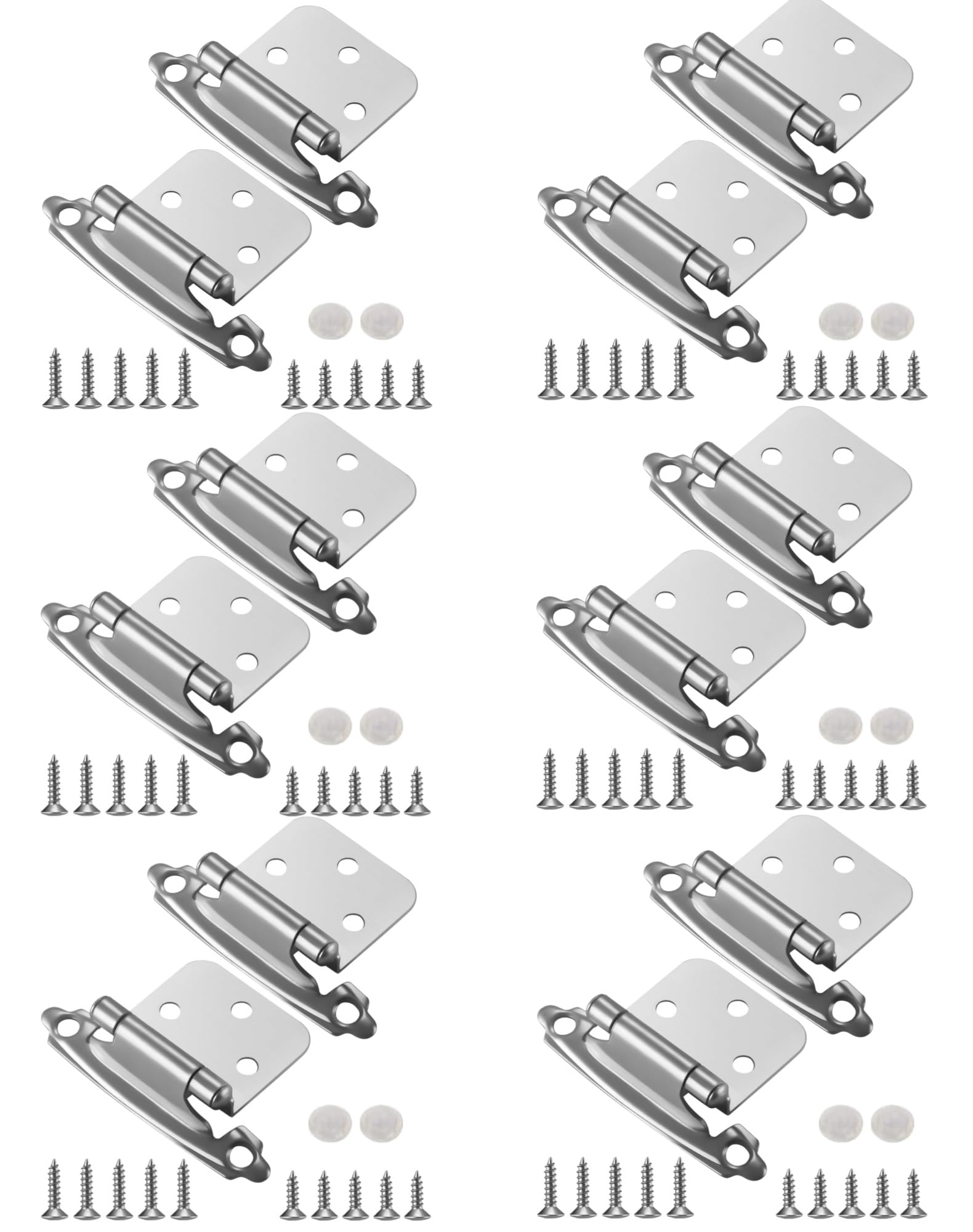 Xwhlxy Nickel Color 12Pcs 1/2" Overlay Semi-Concealed Face Mount Cabinet Hinges With Screws For Kitchen Cupboards, Rv Cabinets, 1.5Mm Steel, Finish