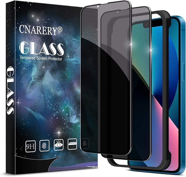 Cnarery [2 Pack] Privacy Screen Protector for iPhone 14, iPhone 13 and iPhone 13 Pro 6.1 inch, Anti Spy Tempered Glass with Installation Frame [9H Hardness][Case Friendly]