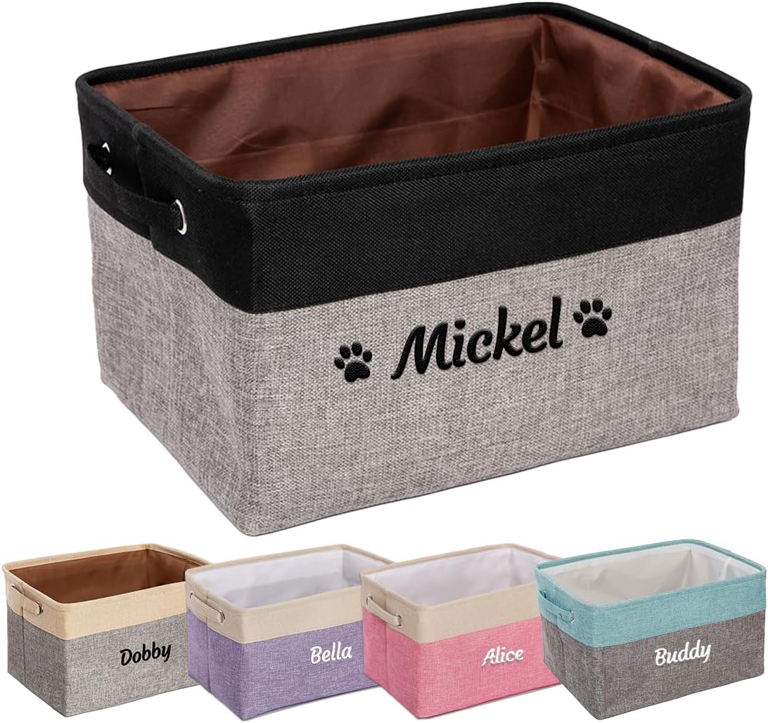 Ulico Custom Pet Toy Basket, Embroidered Box with Name, Storage Basket Personalized Dog Toy Storage Basket with Pet's Name, Toy Bin for Dogs Clothes