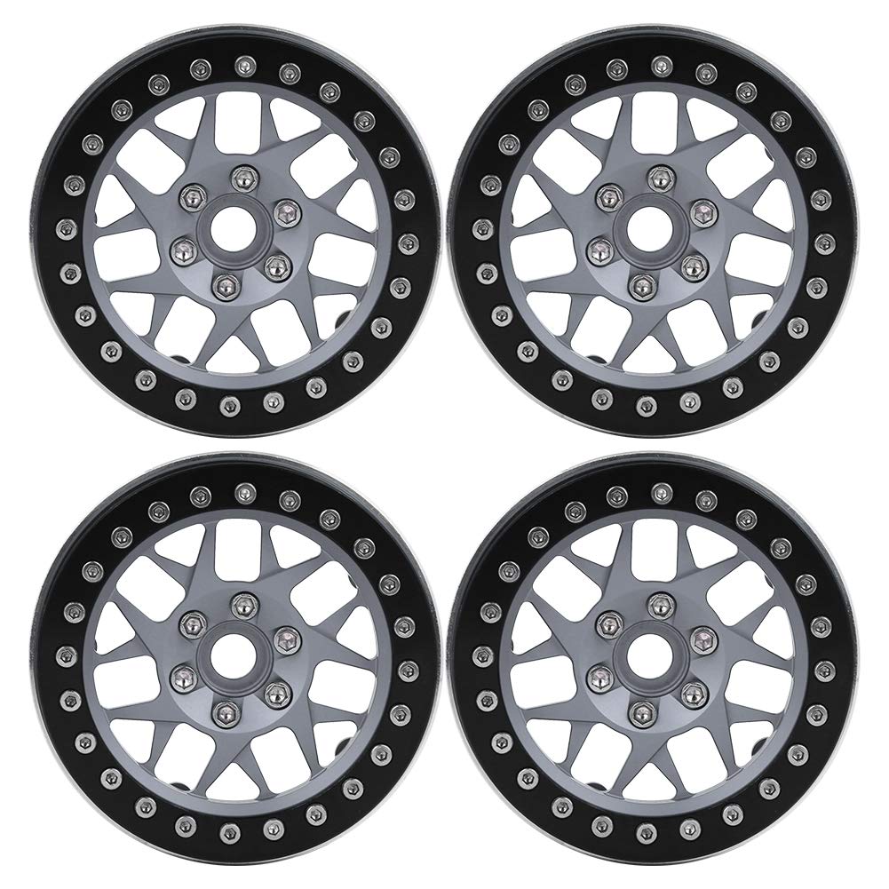 equlup 4pcs 2.2inch RC Beadlock Wheels Rims Aluminium Alloy Wheel Hub Upgrade Parts Fit for SCX10 TRXX4 1/10 RC Car Rim Hub (black+titanium)