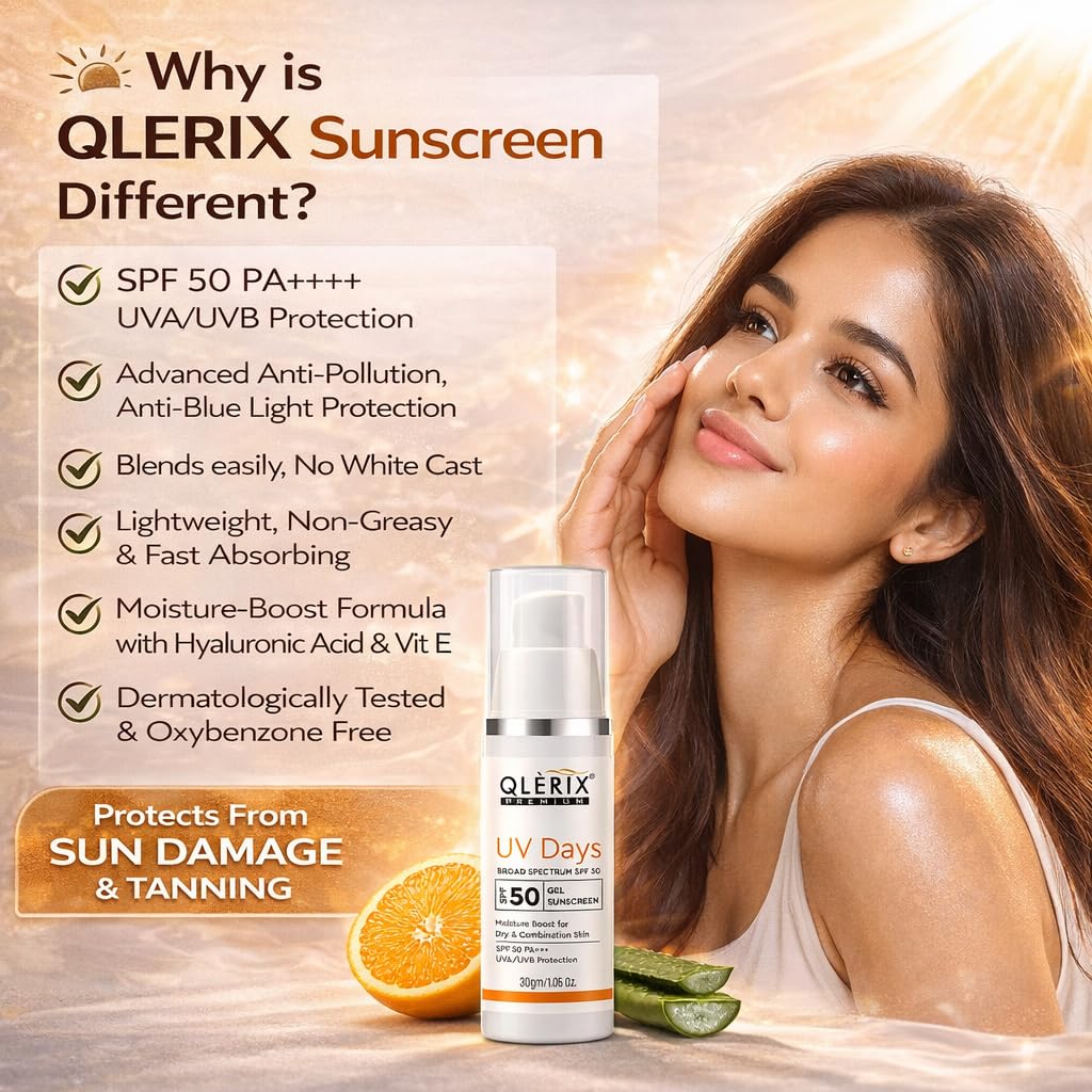 QLERIX Premium Brightening Sunscreen SPF 50 PA+++ | Hydrating, Lightweight , Non-Greasy and No White Cast | Water-Light,UVA/UVB & Blue Light Protection| For oily, combination, normal skin |For Men & Women - 30gm 4