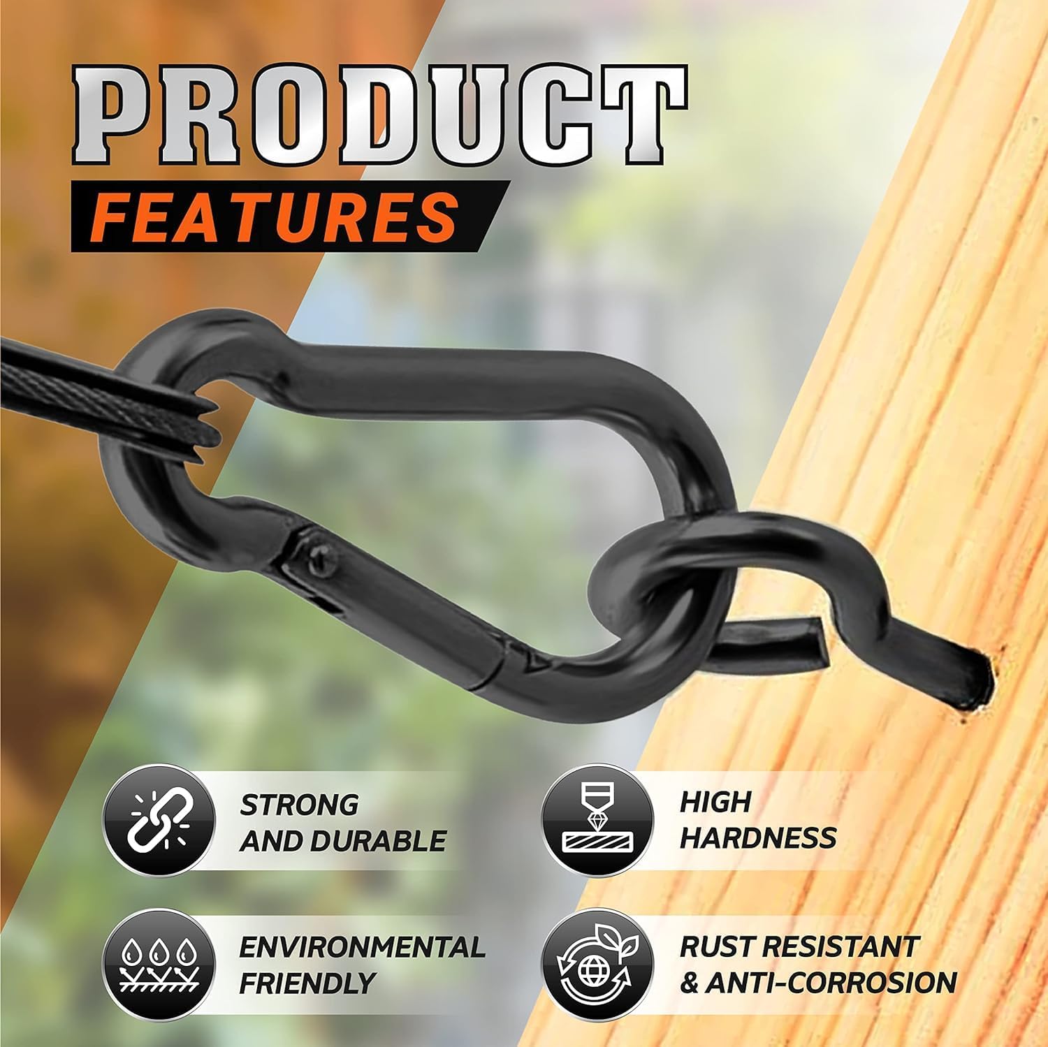 2PCS 5Inch Plated Screw Eyes Hook & 2PCS 8MM Snap Hooks, Heavy Duty Screw in Eye Hooks for Securing Cable Wires, Hammock Stand, Indoor & Outdoor Use - Image 2