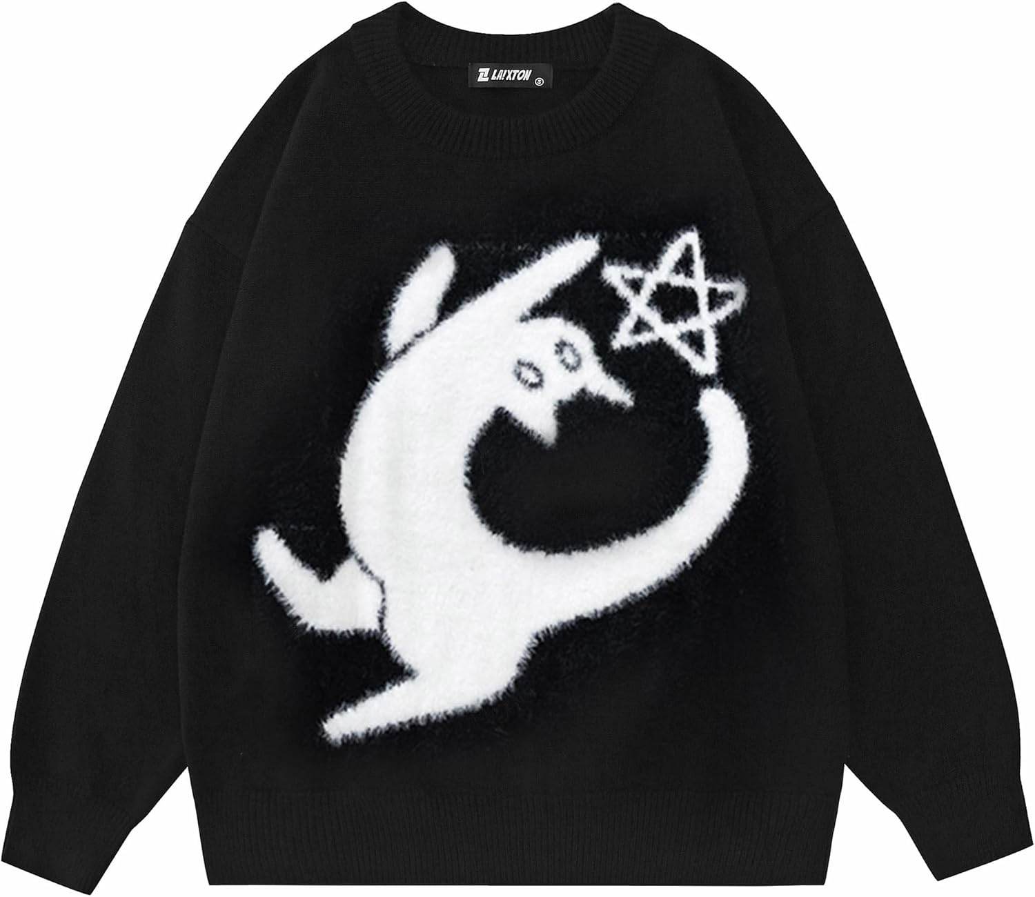 Laixton Mens Graphic Sweater Unisex Long Sleeve Knit Oversized Sweater Aesthetic Streetwear Casual Sweaters Tunic Tops