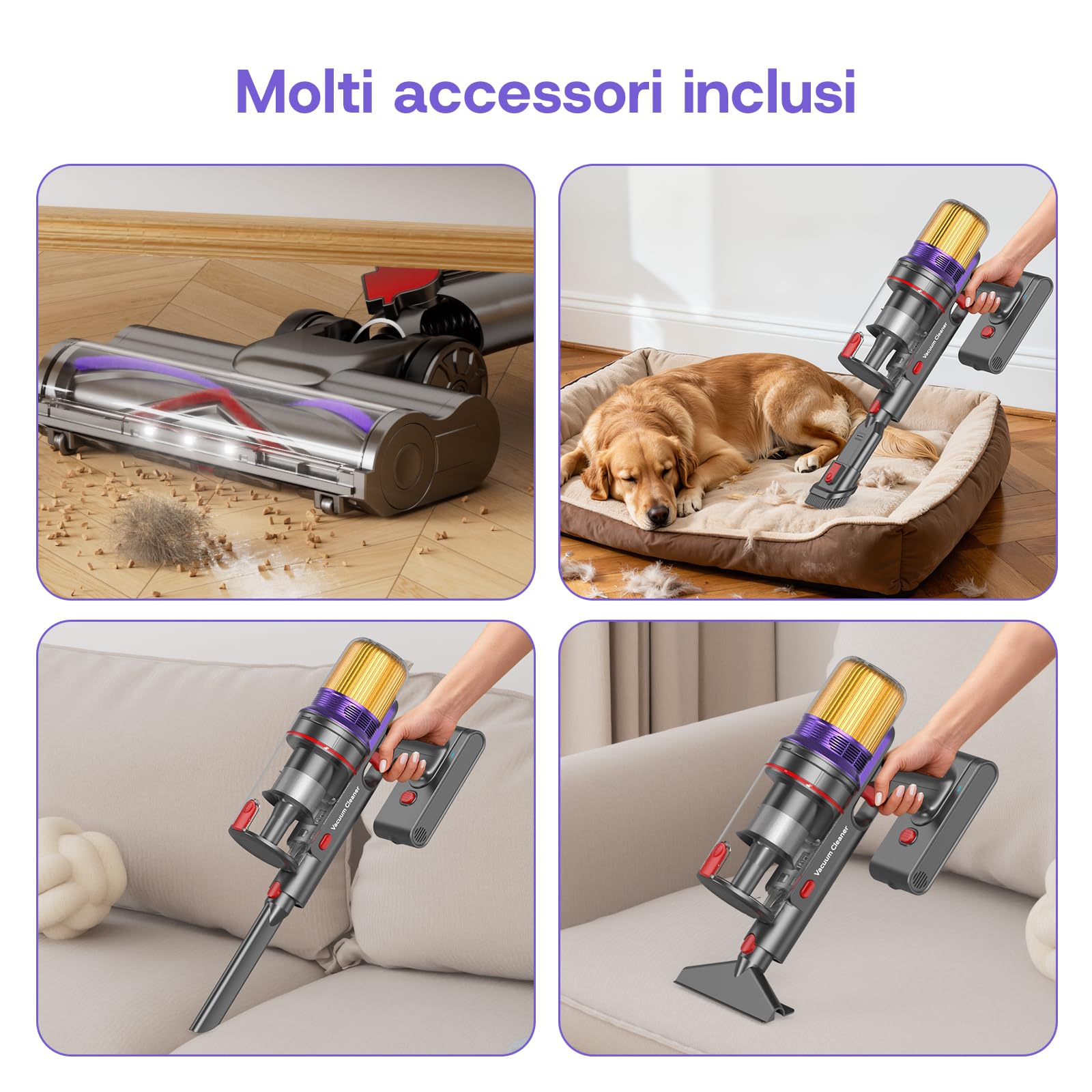 V16 Aspirapolvere senza Fili, 55KPa 600W 80Min Scopa Elettrica Potente Autoportante con Rilevamento Polvere e Display LED, Anti-Groviglio, Vacuum Cleaner per Peli Animali Tappeti Pavimenti