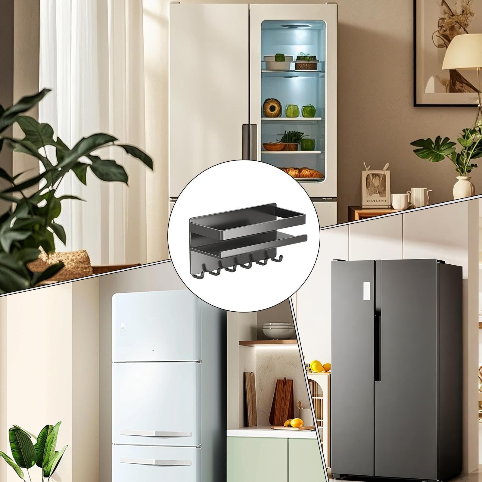 Estante Magnético para Estante de Pared Magnético sin Taladro con 6 Ganchos | Estante para Cocina Para Despensa, Baño, Garaje, Lavandería, Armario, RV, , Puerta de Armario