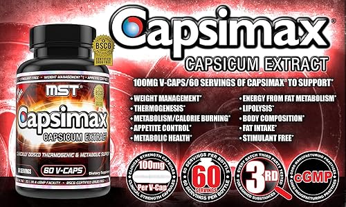 Miniatura 5 de Capsimax Supplement - Cápsulas de 100 mg V, 60 porciones de MST - Control de peso clínicamente dosificado, termogénico, control del apetito, quema