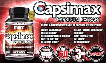MST Capsimax Supplement 100mg V Capsules, 60 Servings Clinically Dosed Weight Management, Thermogenic, Appetite Control, Calorie Burning, Metabolic Health, Stimulant Free. BSCG Certified