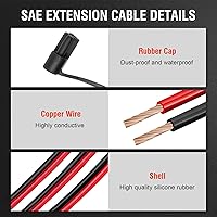 Vista 5 de 12FT 16AWG SAE Extension Cable, SAE Connector Cable Quick Disconnect Connector 16AWG, for Automotive, Solar Panel Panel Plug