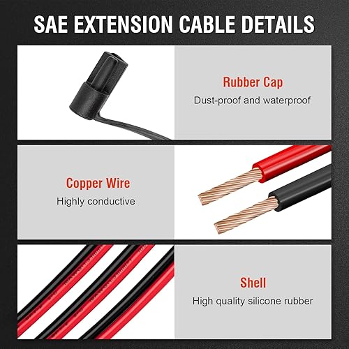 Miniatura 5 de Cable de extensión SAE de 12 pies 16 AWG, conector SAE Conector de desconexión rápida 16AWG, para automoción, panel solar enchufe