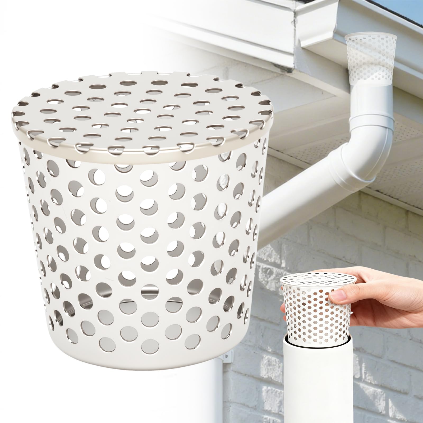 Rejilla Desague Ducha Jardin, Tapa Desague Terraza, Canalones Y Bajantes, Canalones Pvc Para Lluvia Tejado, Sumidero Terraza, Protector de Canalon de Acero Inoxidable, Para Filtrar Hojas (60-75mm)