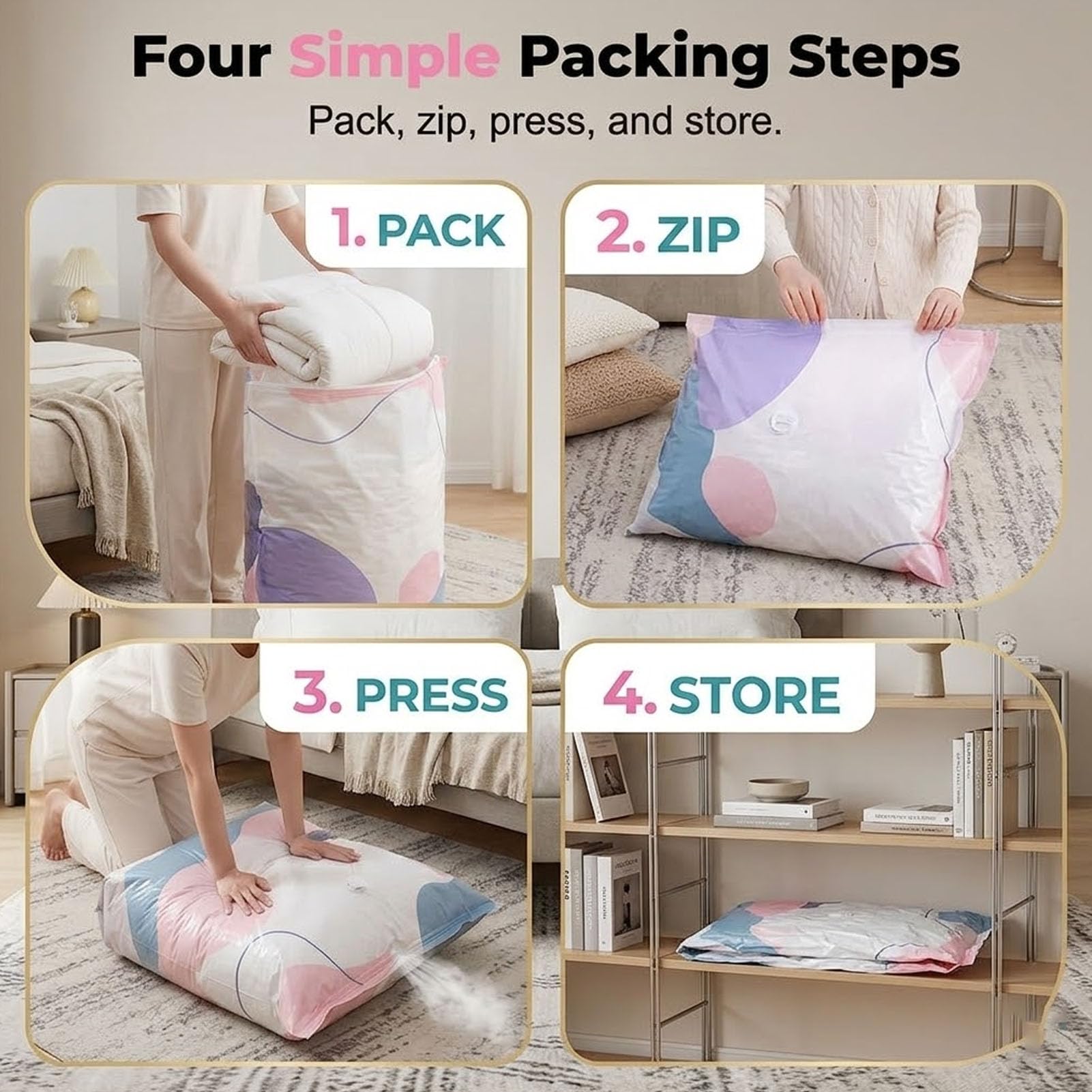 Genérico Bolsa de compresión al vacío sin Bomba, Bolsa de Almacenamiento cúbica Resistente con Cierre hermético para Ropa y edredones, Bolsa Reutilizable de compresión a presión. (5pcs 100x80x30cm)