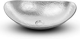Monarch Abode 19-Inch Hand Hammered Satin Silver Aluminum Harbor Vessel Bathroom Sink, Bathroom Vessel Sink, Above Counter Bathroom Sink Bowl for Vanity or Powder Room