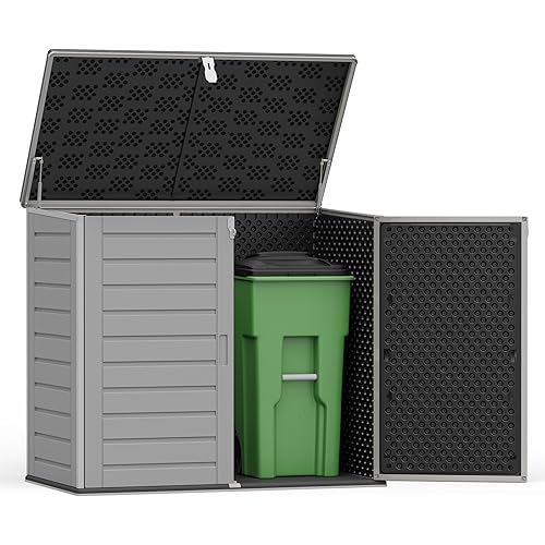 Uhomepro 4.6 Ft. X 4.1 Ft Outdoor Horizontal Storage Shed, Resin Storage Shed with Double Lockable Doors, Ideal for Garbage Can Storage and Garden Tools, Strong Water Resistance