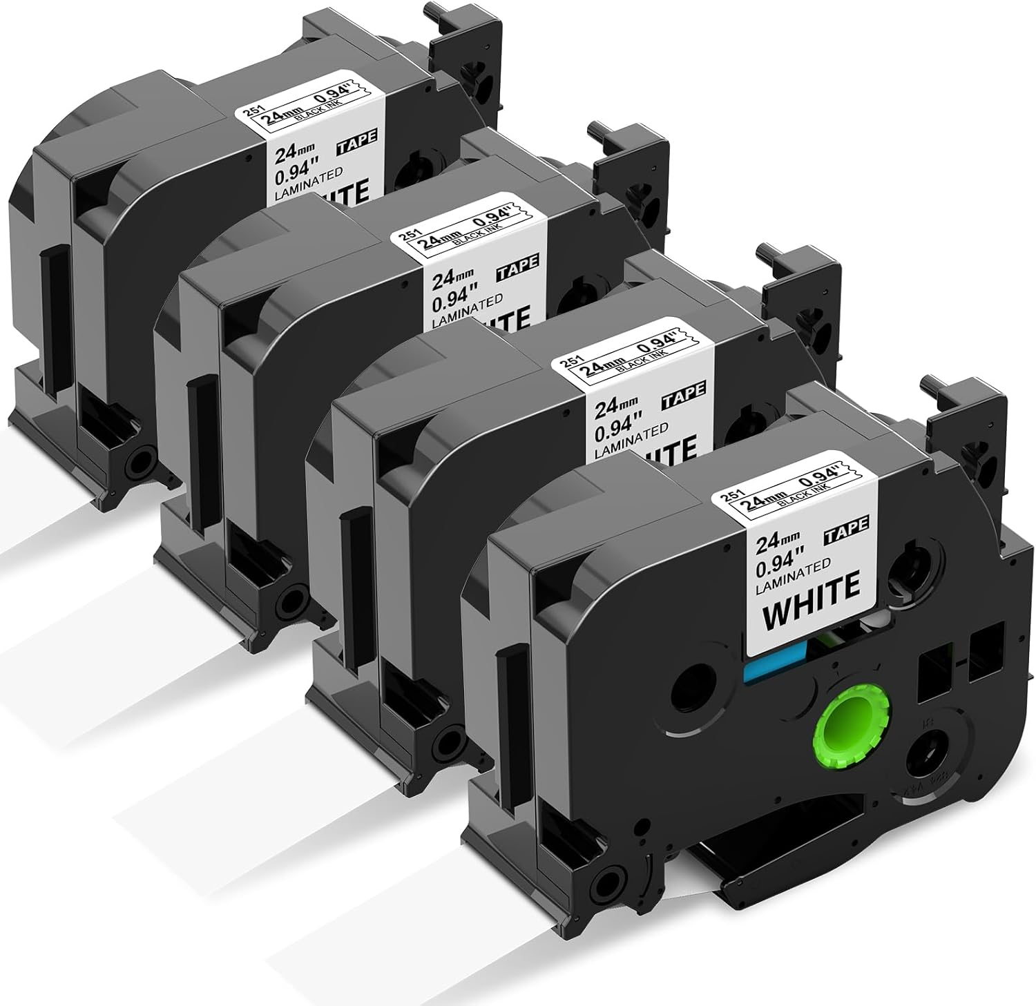 Pack of 4 Label Tapes Compatible with 24 mm TZ-251 Tapes as Replacements for Brother P-touch 24 mm TZe TZe-251 TZe251 AZe-251 Tapes Black on White Laminated for Brother P-touch P700 P750 D600