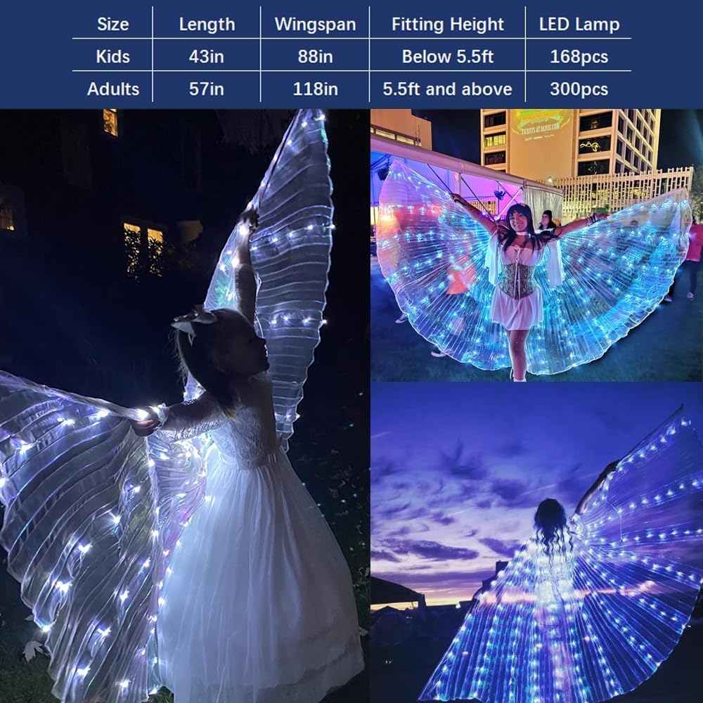 LED Butterfly Wings Adult Women Light Up Fairy Wings Belly Dance Costume Isis Glow Dance Wings for Halloween Christmas Party Stage Show