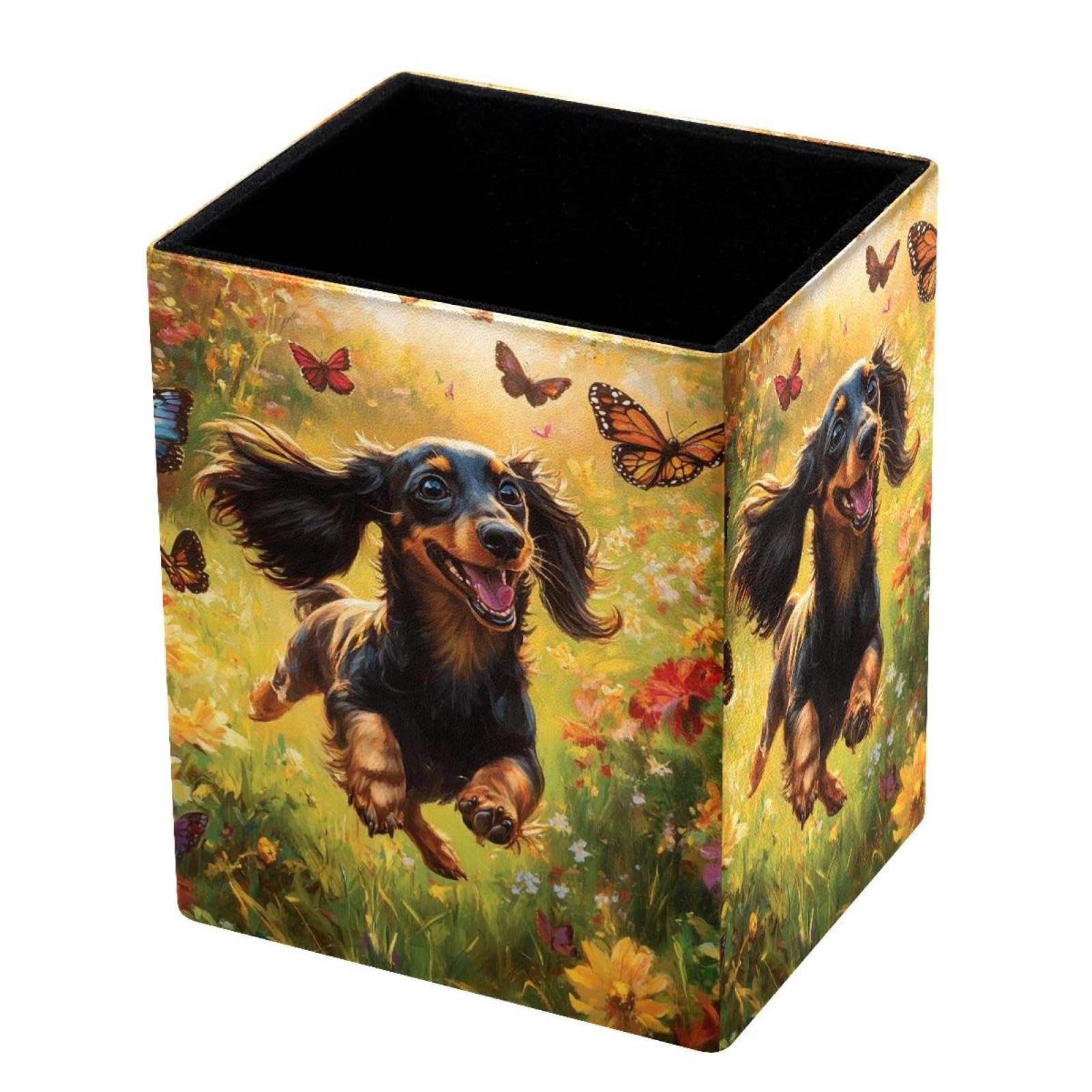 VAPOKF Pencil Holders for Desk, Active Dachshund Printed Pen Holders Pen Pot Makeup Brushes Storage Desktop Stationery Supplies Organiser for Home Office