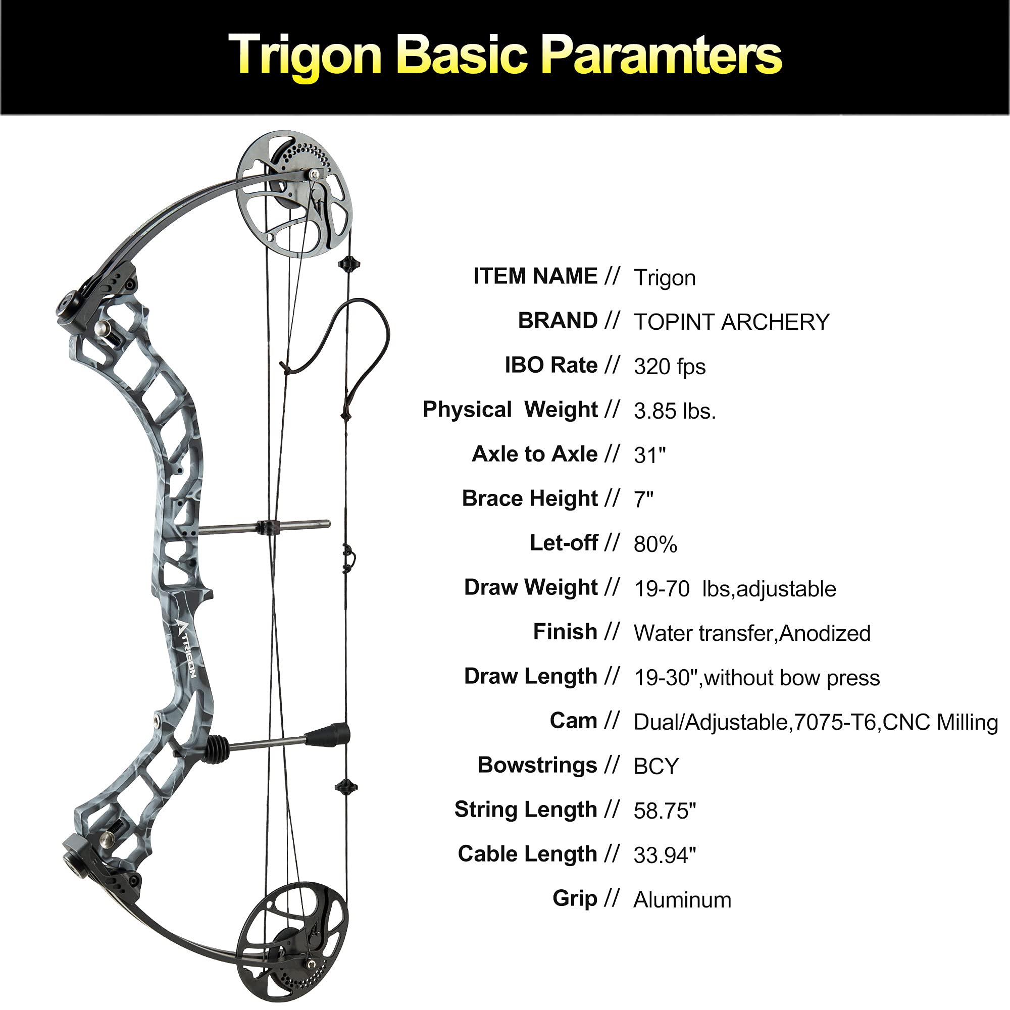 Topoint Trigon Compound Bow Full Package,CNC Milling Riser,USA Gordon