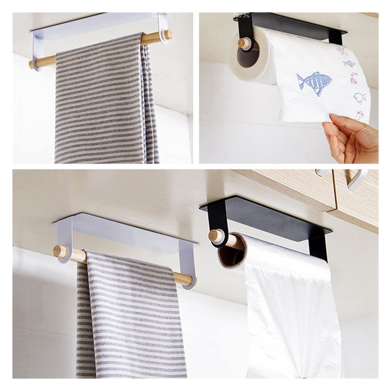 Portarotolo e portasciugamani da bagno a parete, con ventosa autoadesiva, porta spazzolino da denti e tazza, salvaspazio, per asciugamani e oggetti essenziali