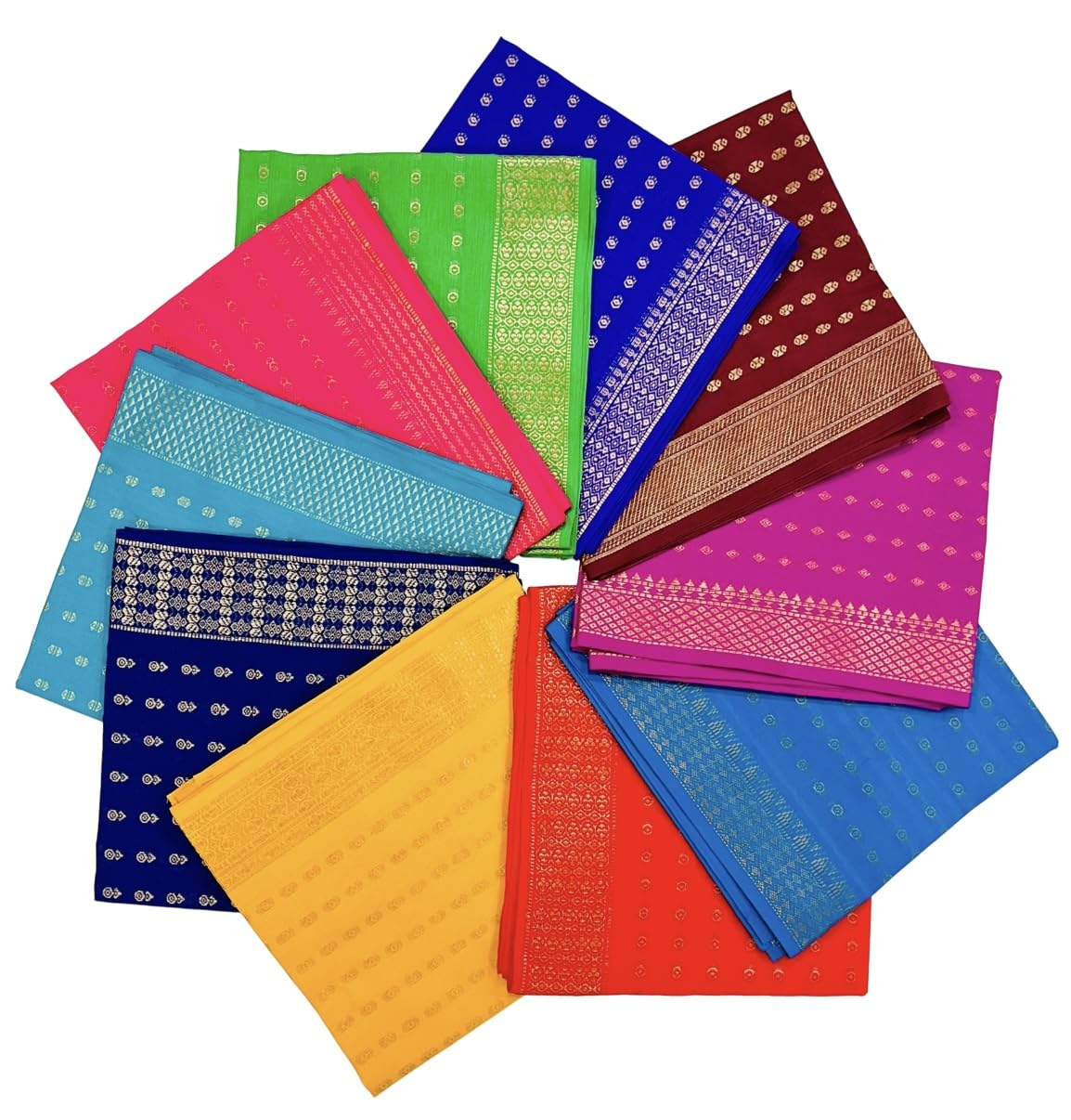 Designer Unstitched Cotton Blouse Material, Ajarak Print, Set of 10, 1 Meter Each