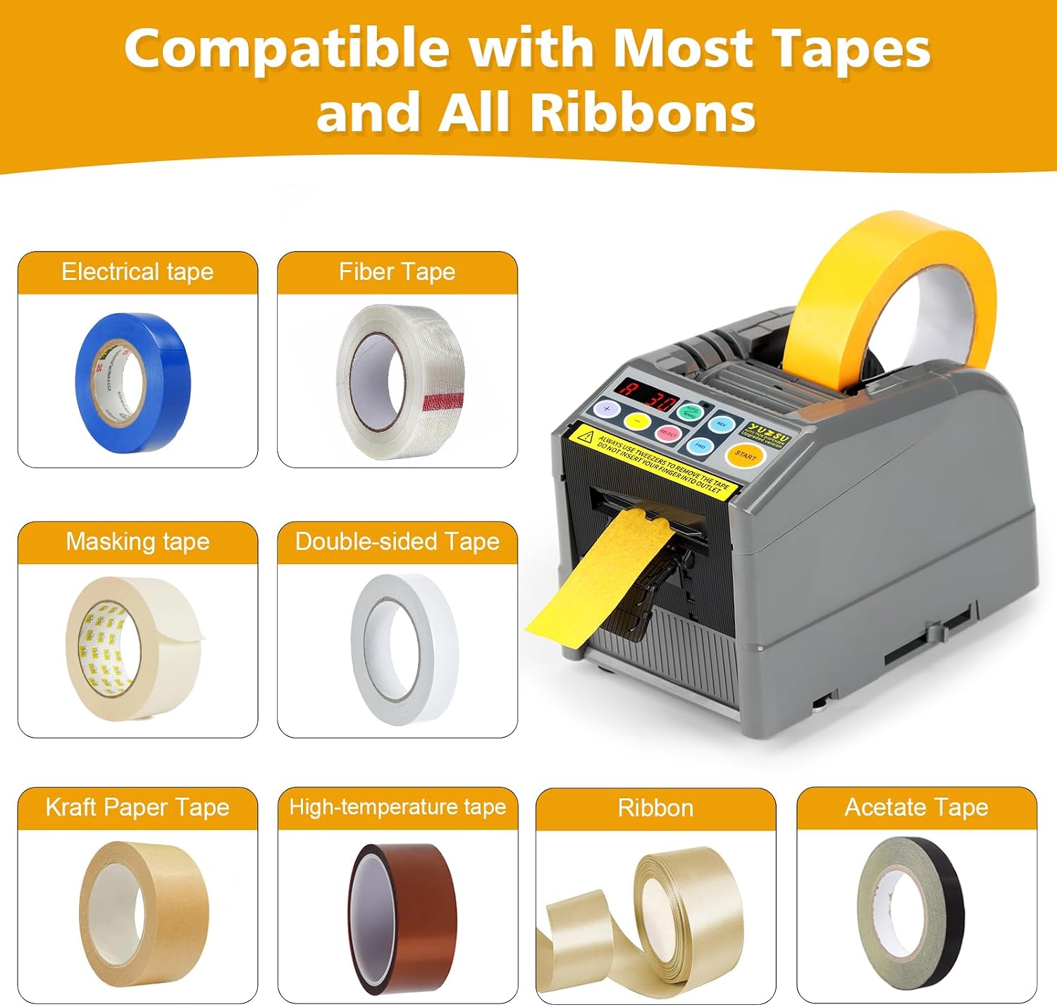 2026 Upgraded Ceramic Roller Upgraded Ribbon Cutting Machine, Automatic Tape Dispenser, 6-60 mm Width, 5-999 mm Length, Ideal for Business & Home