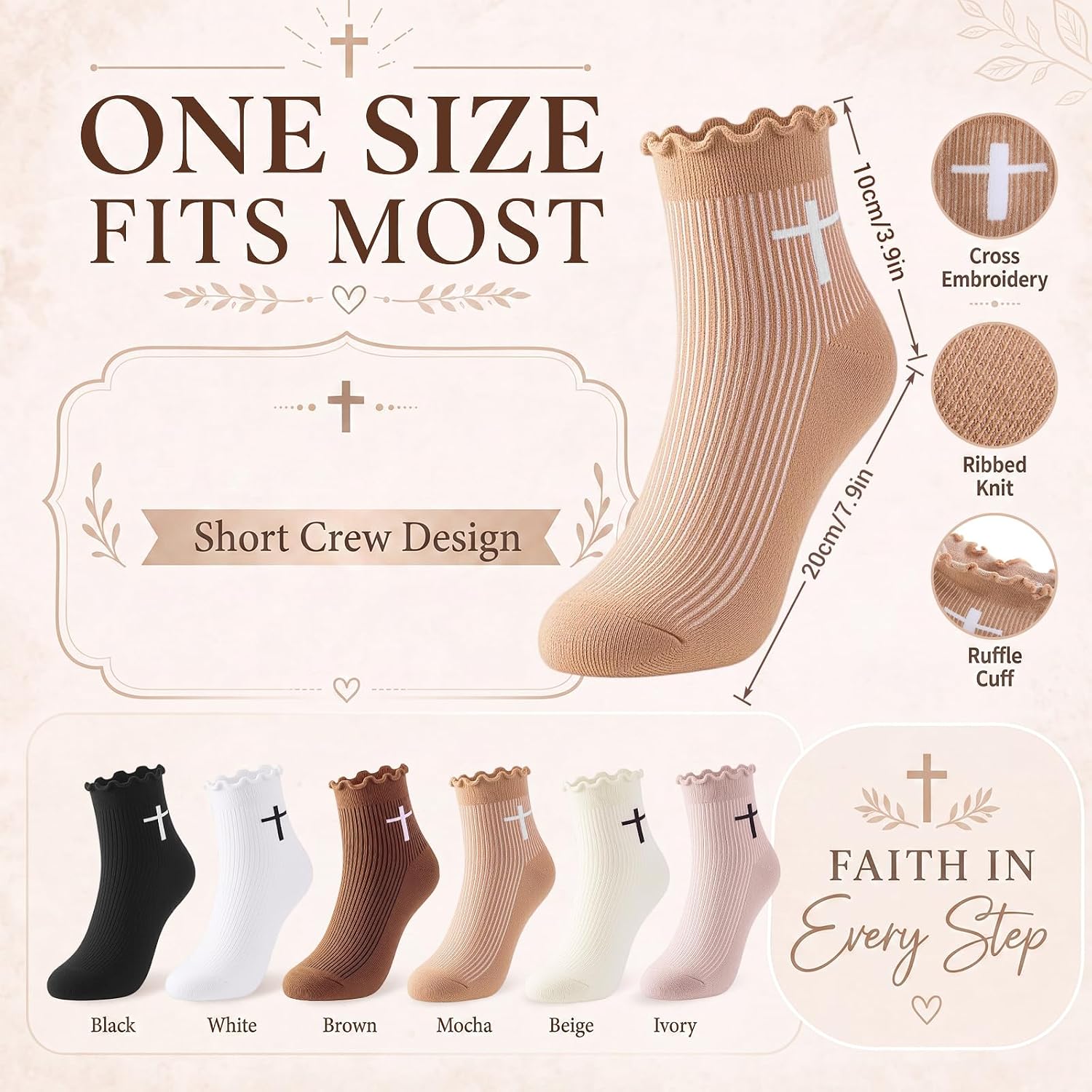 6 Pairs Christian Socks Cross Socks for Women, Christian Gift image 2