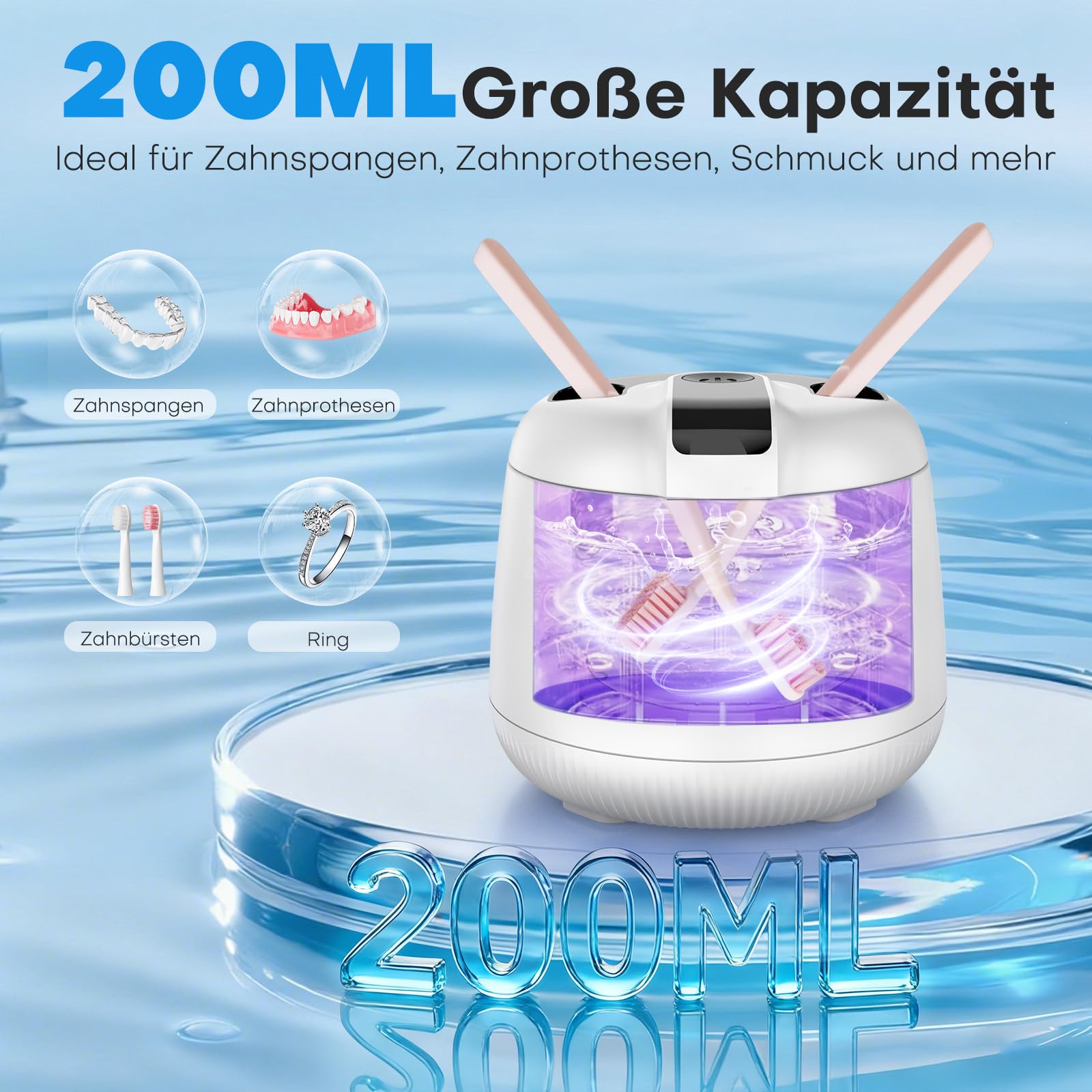 Pulitore ad ultrasuoni 45000 Hz, UV a ultrasuoni, 200 ml