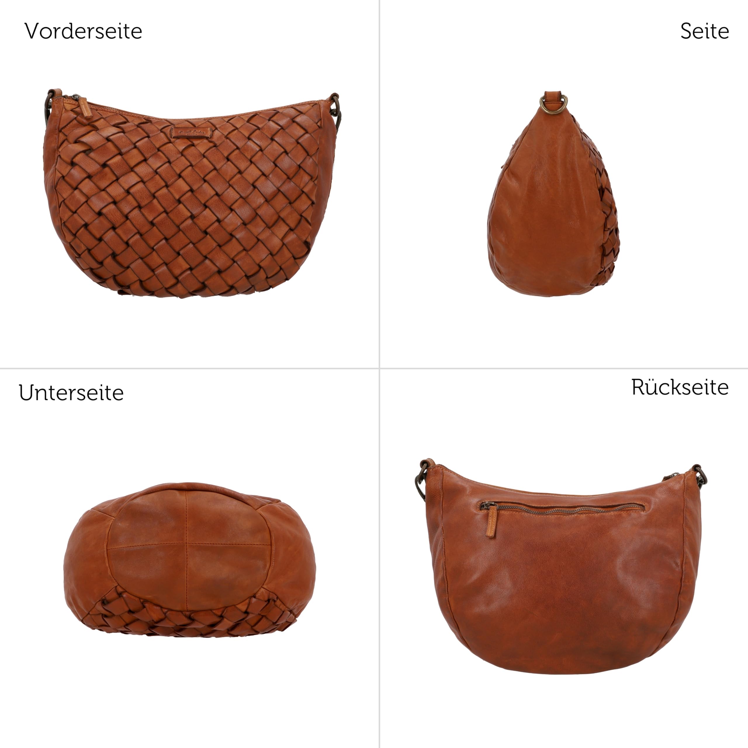 Gusti Leder Umhängetasche Damen - Clover – Halbmondförmige Ledertasche Damen aus Rindsleder - Vintage Umhängetasche Leder mit Retro Flechtdesign