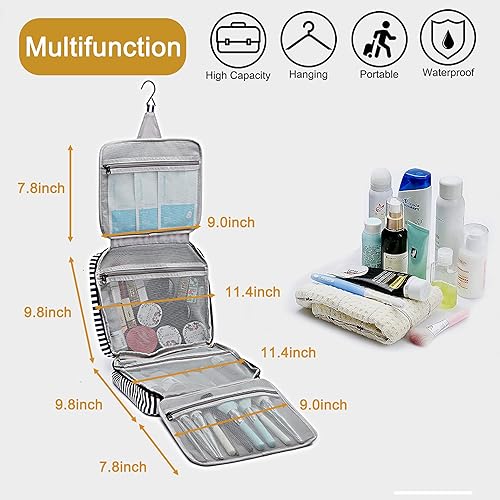Miniatura 3 de JOQINEER Neceser de viaje colgante, organizador de artículos de tocador de viaje de gran capacidad para mujeres con 4 compartimentos y 1 gancho