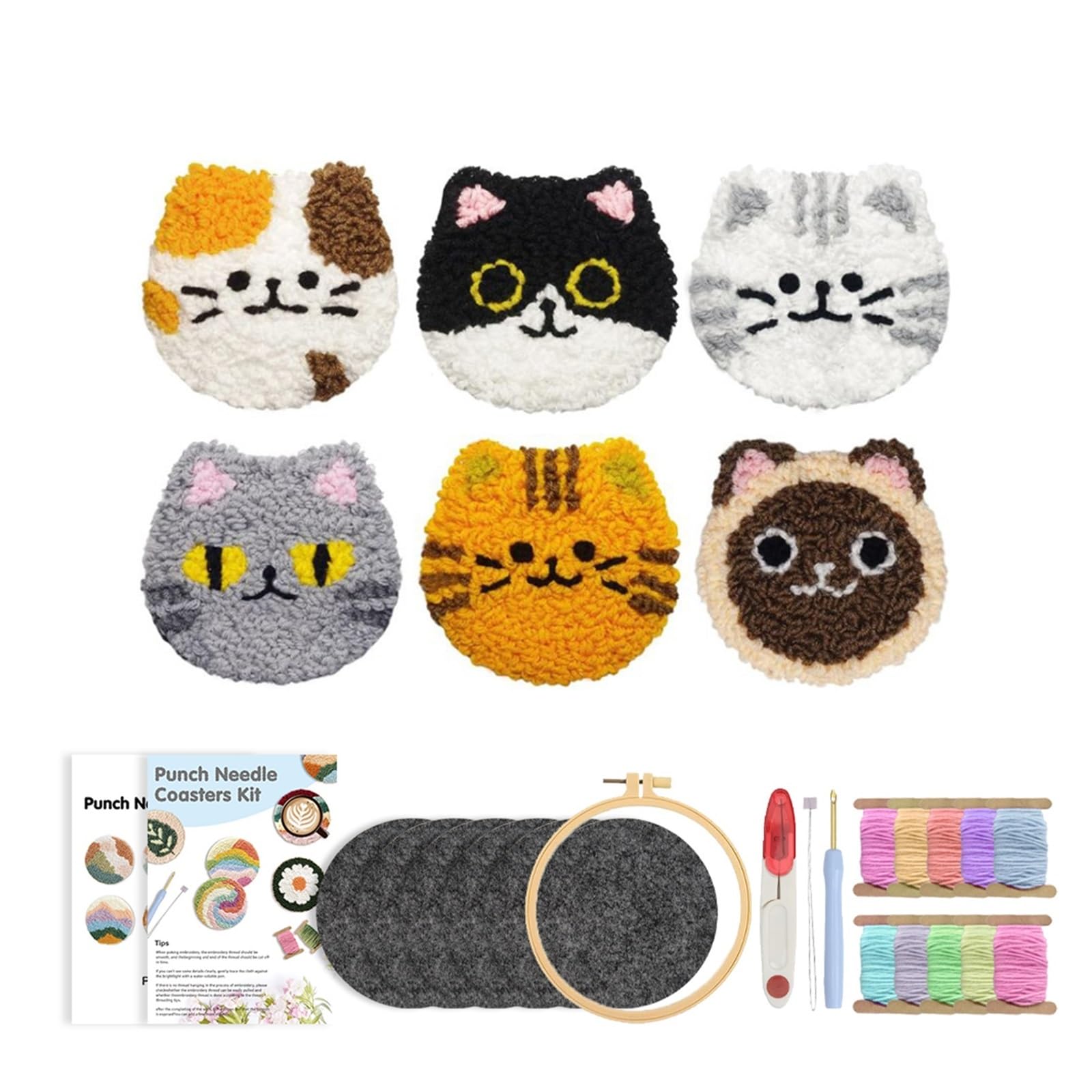 1set Punch Needle Embroidery Coaster Set For Adult Animal Tufting for DIY(Color1)