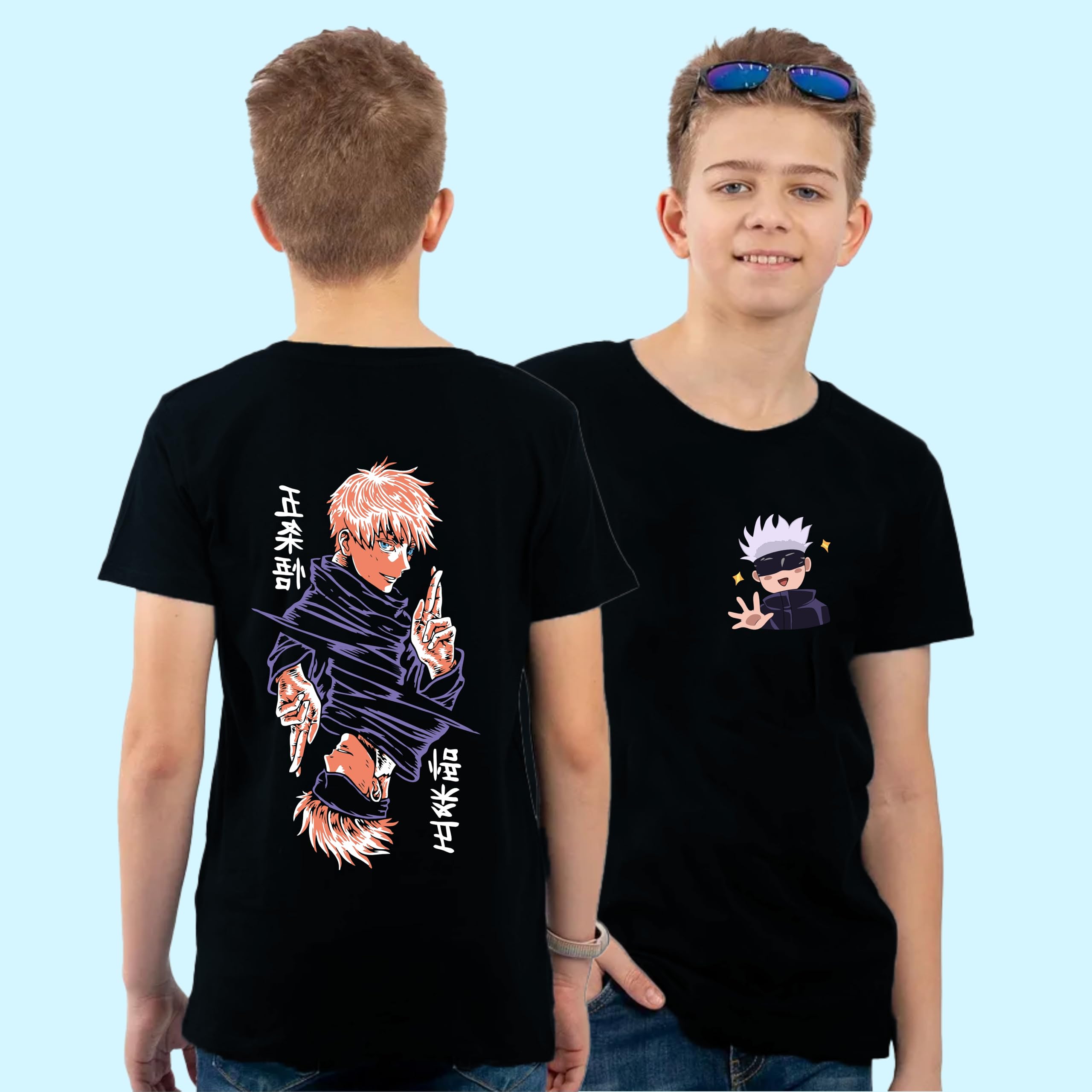 Uniplanet Store T-Shirt für Jungen, Baumwolle, halblange Ärmel, normale Passform, schwarz, Anime-Jujutsu, bedruckt, Schwarz, 14-15 Jahre