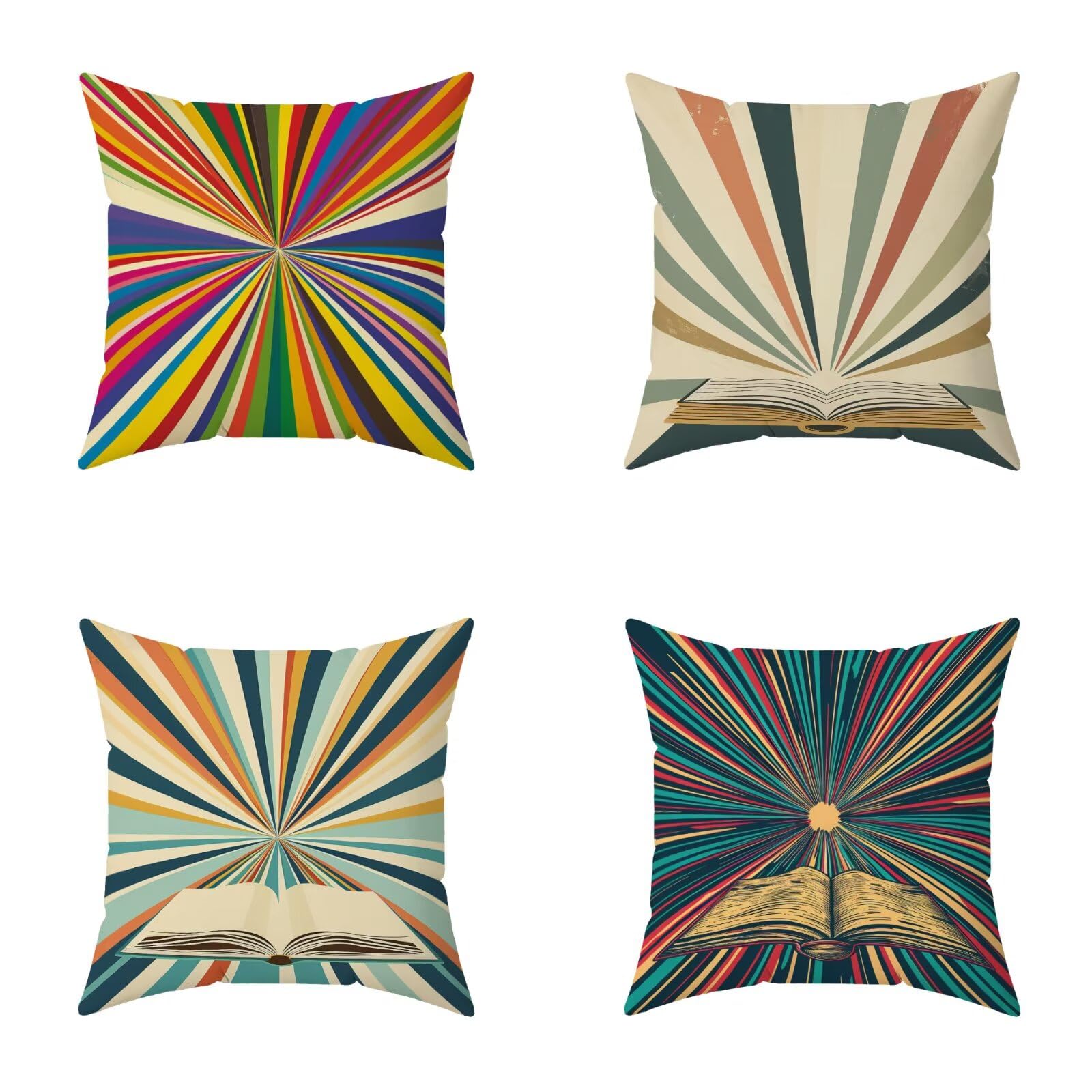 Farbe Kissenbezug 80X80CM 4er Set Outdoor Kissen Sofakissen Buch Wetterfest Quadrat Leinen Dekokissen mit Verdecktem Zip Voll Waschbar, Sofa Schlafzimmer Garten Auto Dekoration Balkon Deko X-OKZ98