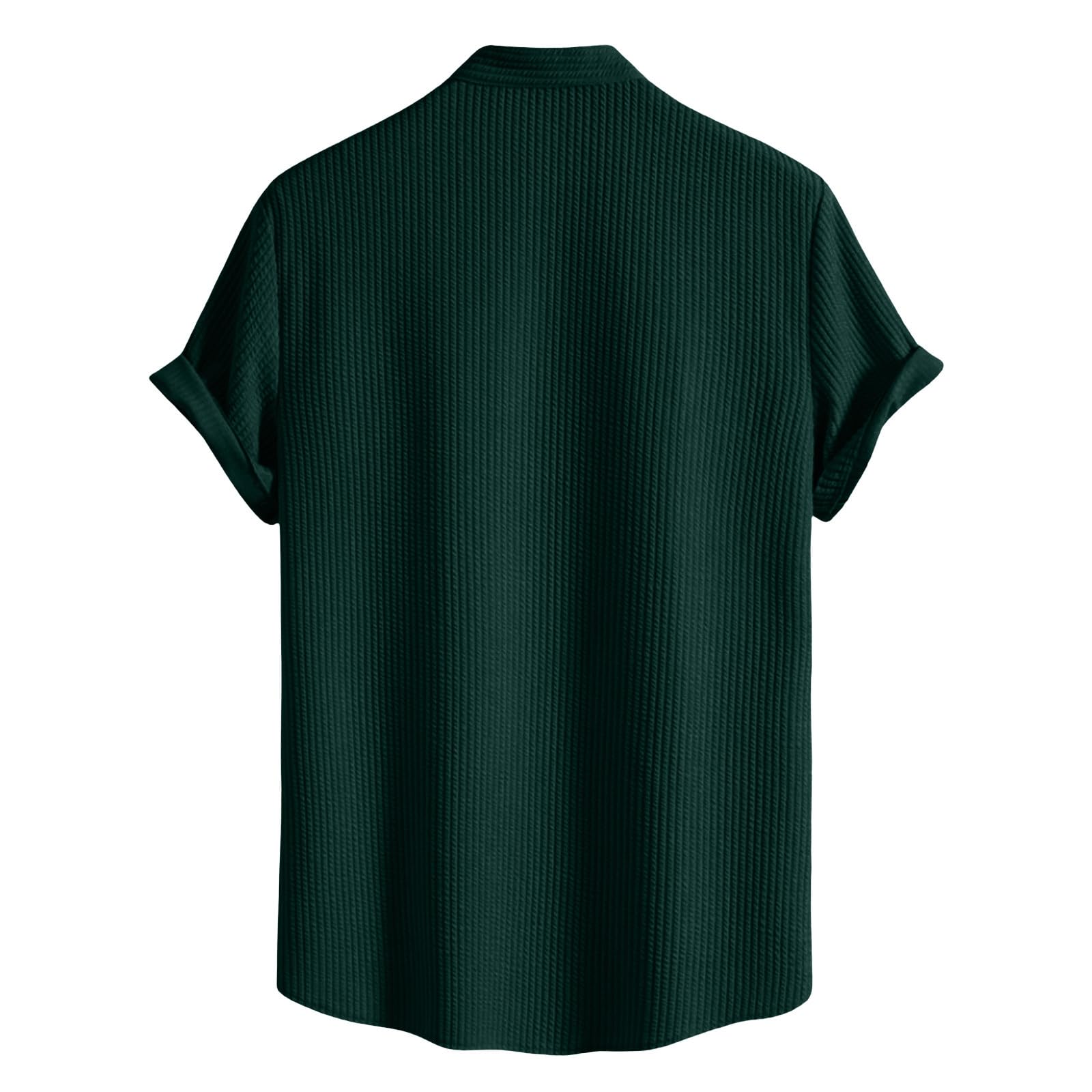 Conjunto de 2 piezas de verano para hombre, pantalones cortos y camisas acanaladas con botones, camisas de manga corta, cintura elástica, pantalones cortos con cordón y bolsillos, elegante,