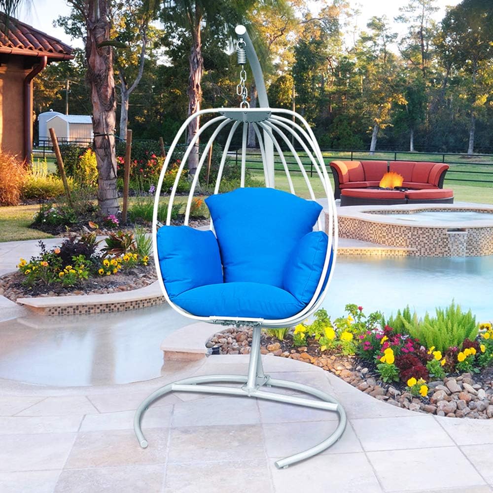 Art to Real Indoor Outdoor Hanging Egg Swing Chair with Cushion and C Stand, Egg Shaped Hanging Swing Chair, Egg-Shaped Hammock Swing Chair Single Seat
