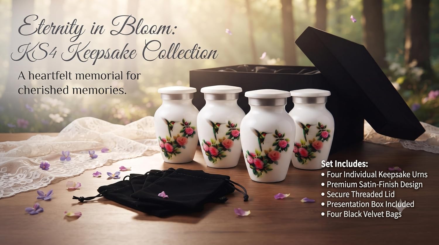 Pink Rose Humming Bird Adult Cremation Urns for Human Ashes - Decorative Urn, Ashes Urn & Male,Urns for Ashes Men & Women,Funeral Urn (Camellia Flower, KS4)