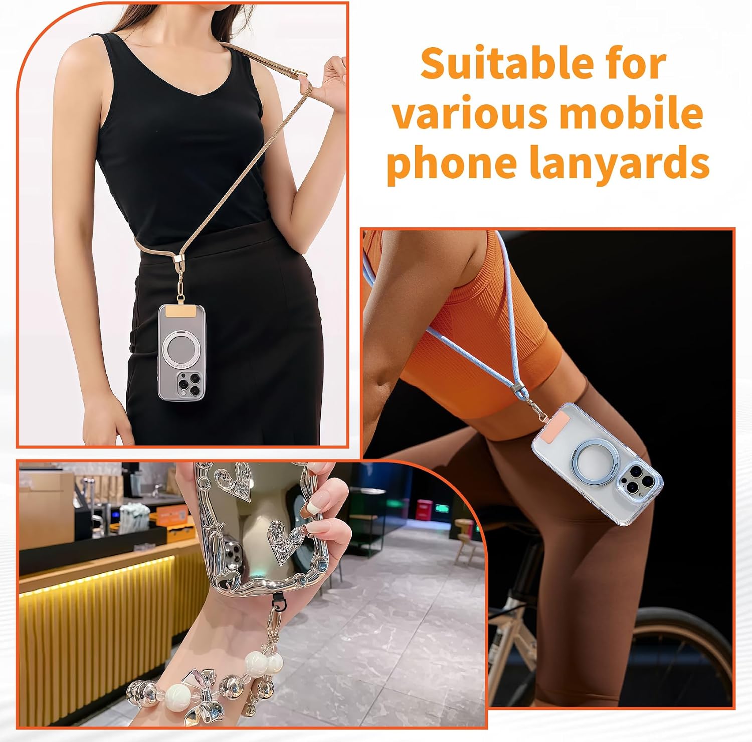 Metal Phone Tether Tabs-6 Pcs Rotatable 360° Phone Lanyard Patch, Ultra-Thin Stainless Steel Tether Tab for Most Full Coverage Cases, Universal Cellphone Strap & Charm