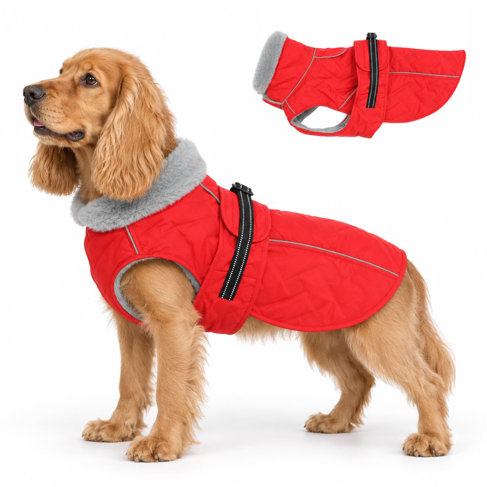 Waterproof Winter Dog Coat, Warm Fleece Dog Jacket with Reflective Trim