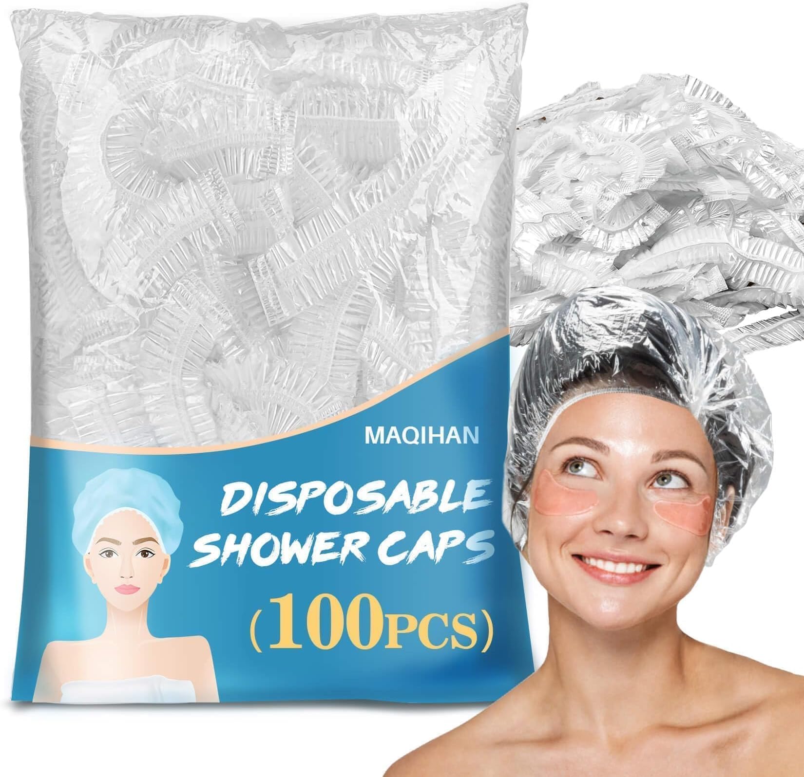 100 Disposable Shower Caps Unisex - Plastic Hair Caps for Deep Conditioning Extra Large Shower Cap Reusable Waterproof for Hair Treatment Bath Cap for Long Hair Travel Essentials (20")